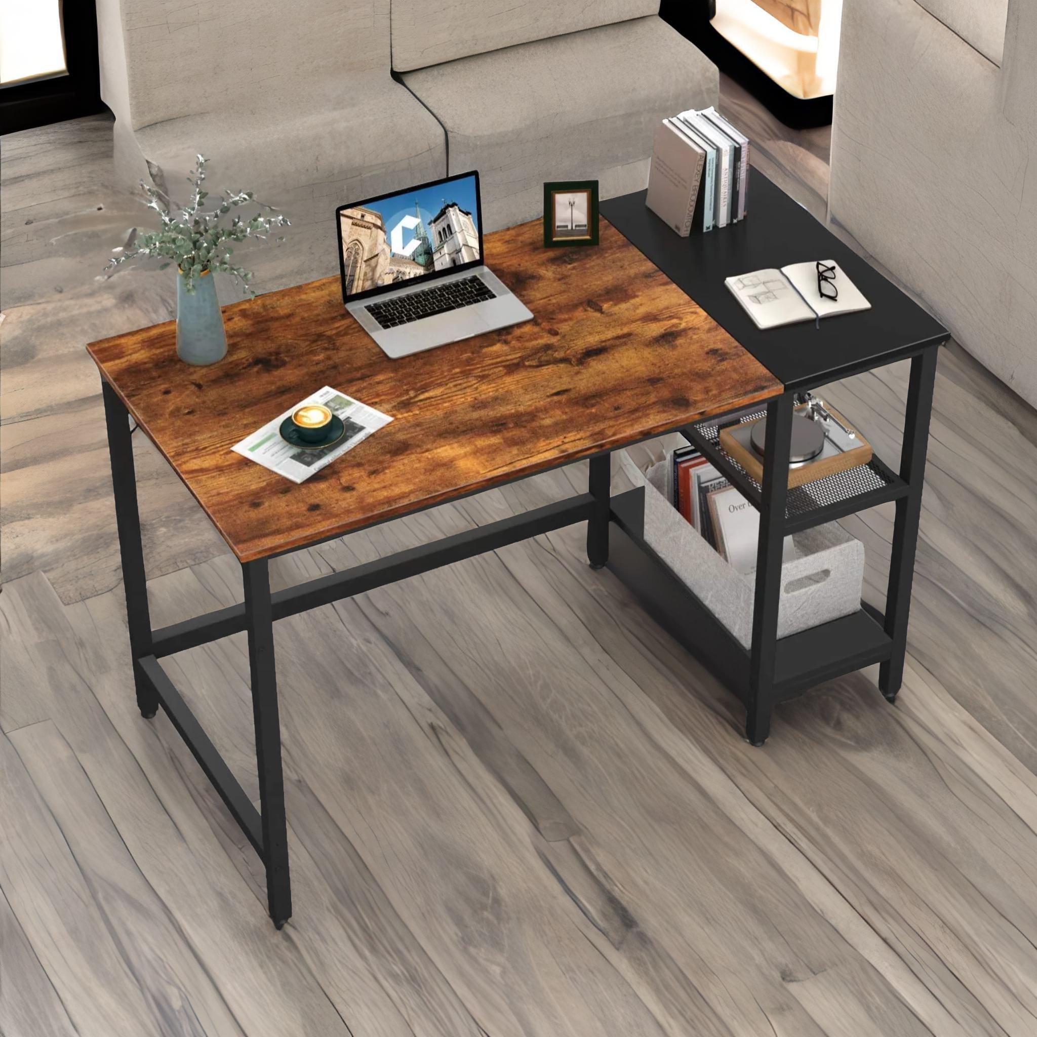 Industrial Writing Desk With 2 Shelves Rustic Brown