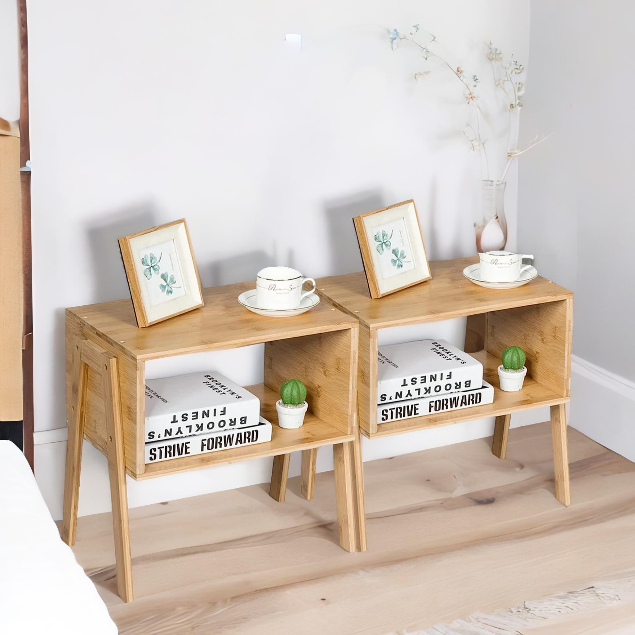 Set Of 2 Bamboo Stackable Bedside Tables