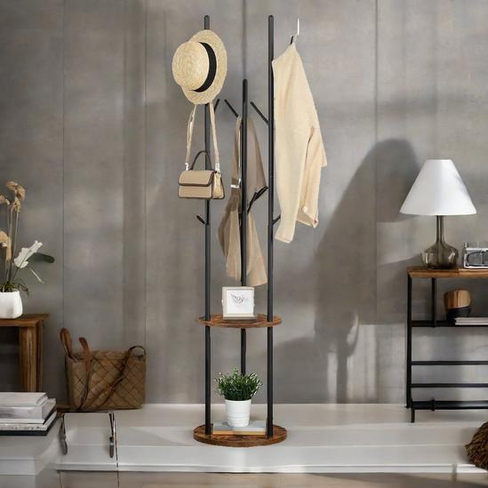 Rafaelo Mobilia Industrial Rustic Coat Stand With 2 Shelves 1