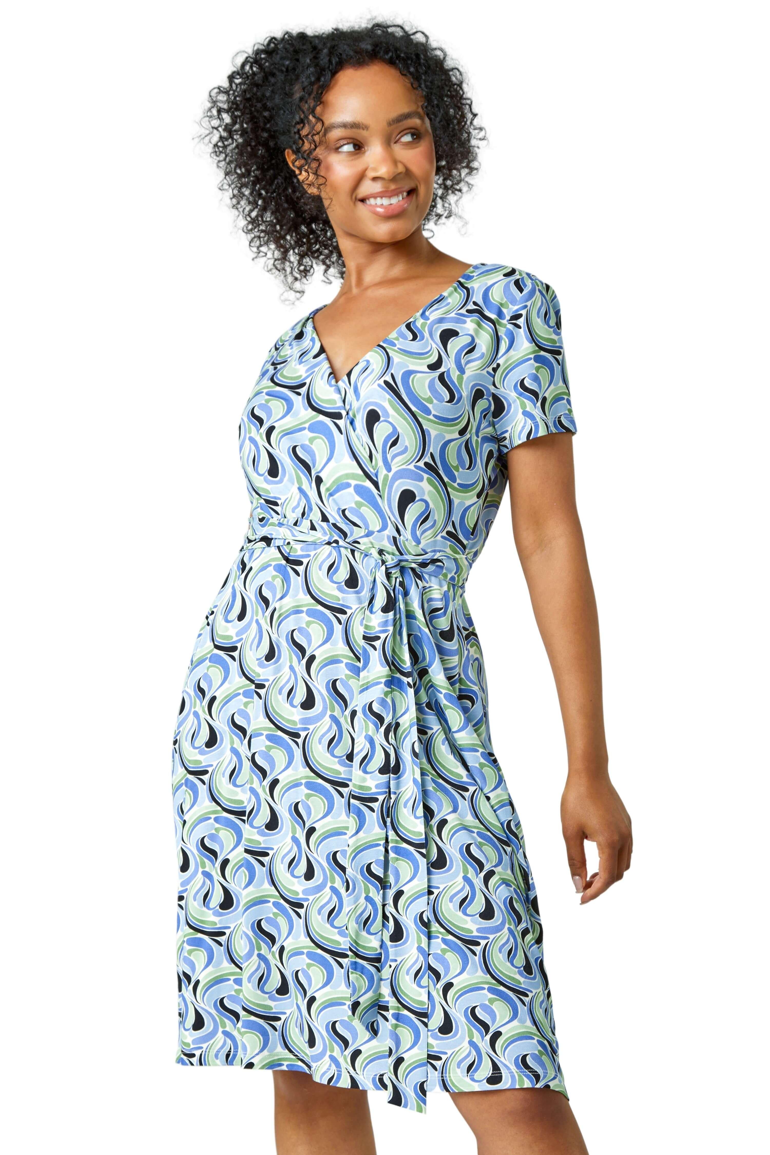 Petite Swirl Print Jersey Wrap Dress