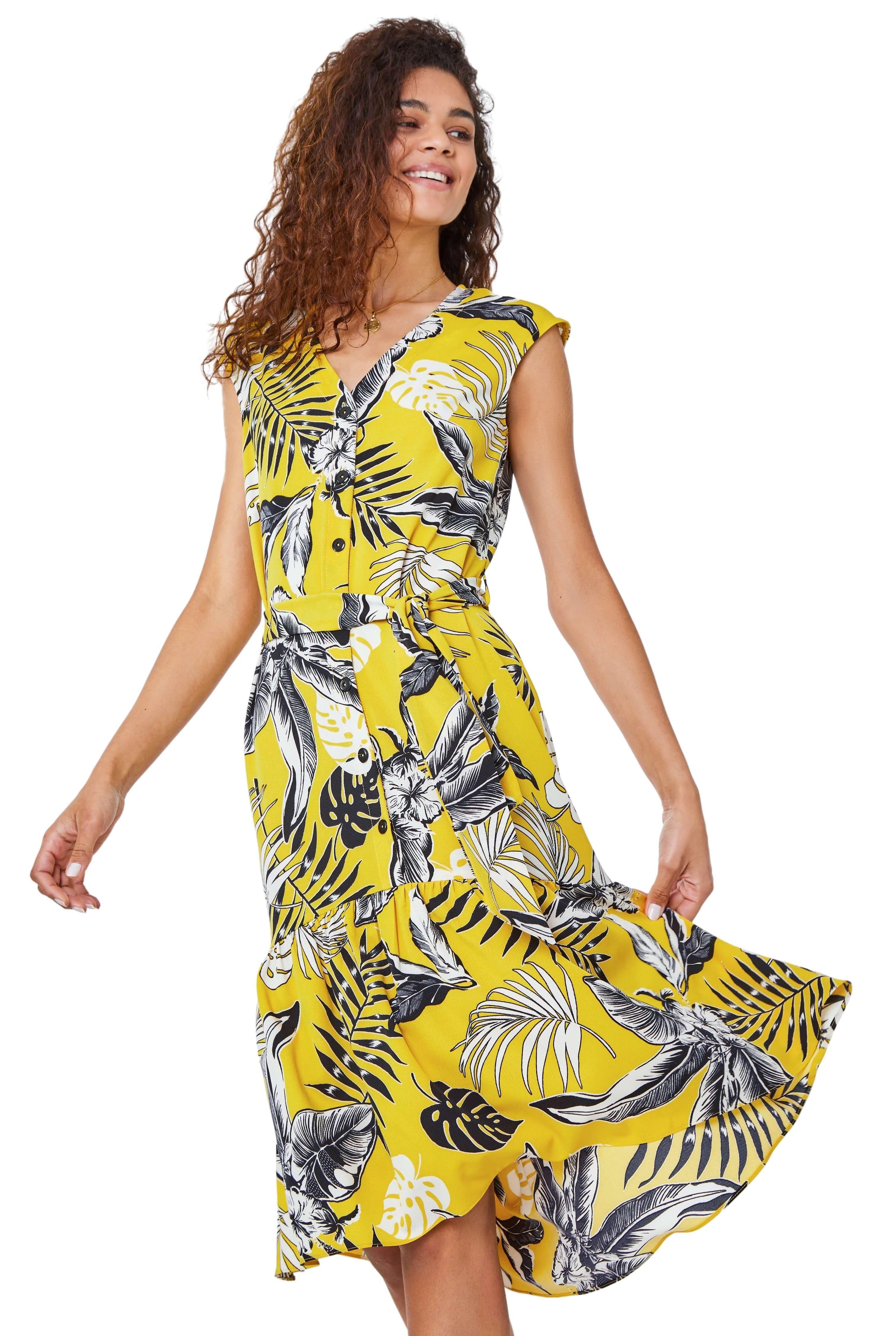Tropical Print Dipped Hem Dress