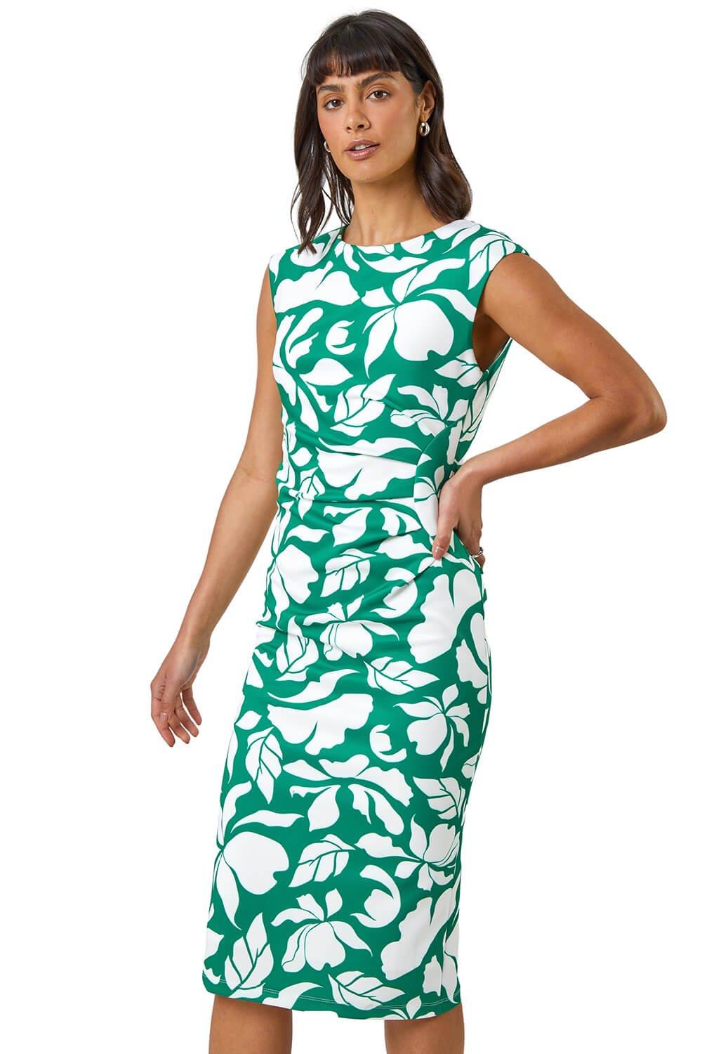 Leaf Print Luxe Stretch Shift Dress