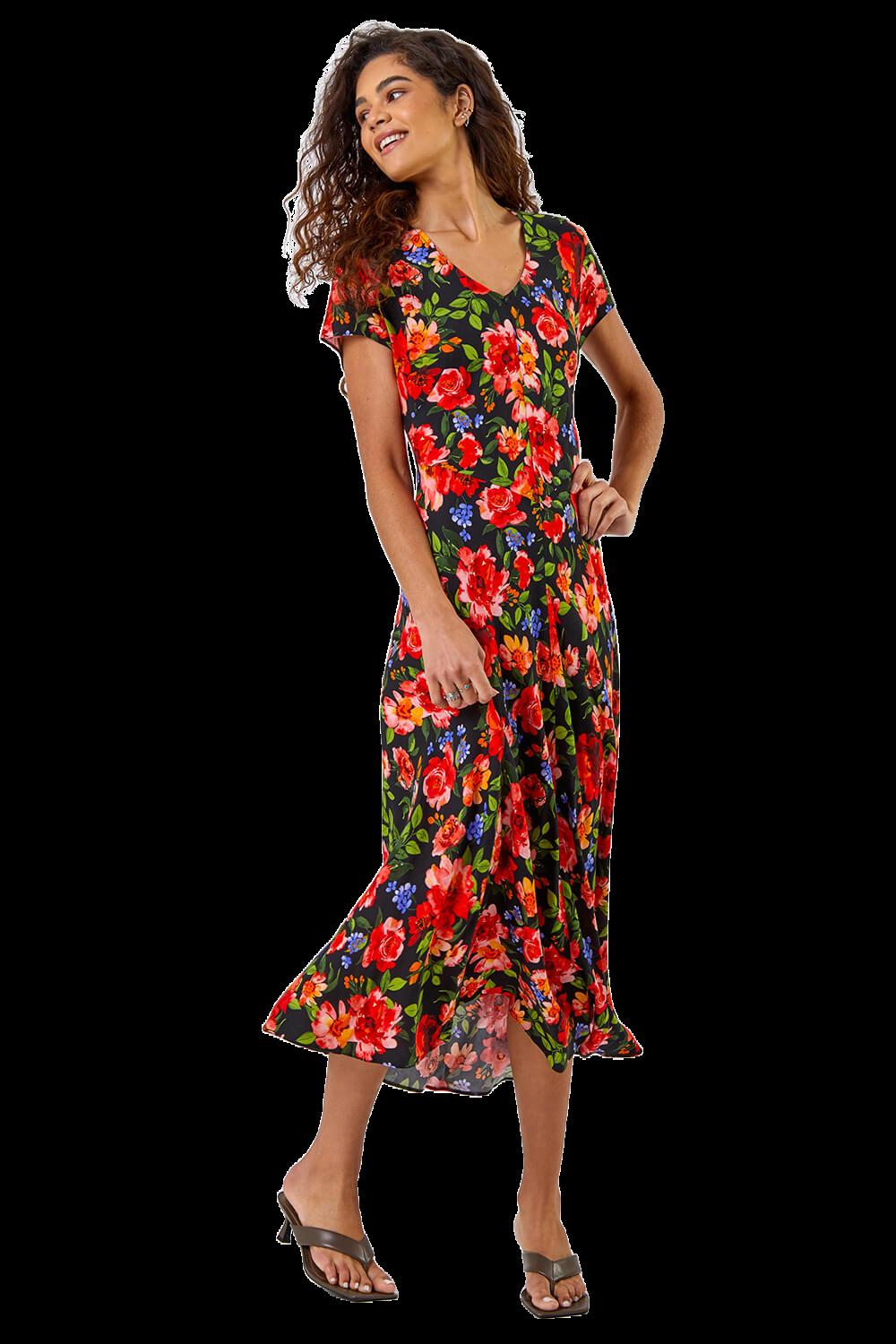 Floral Print Fit & Flare Midi Dress