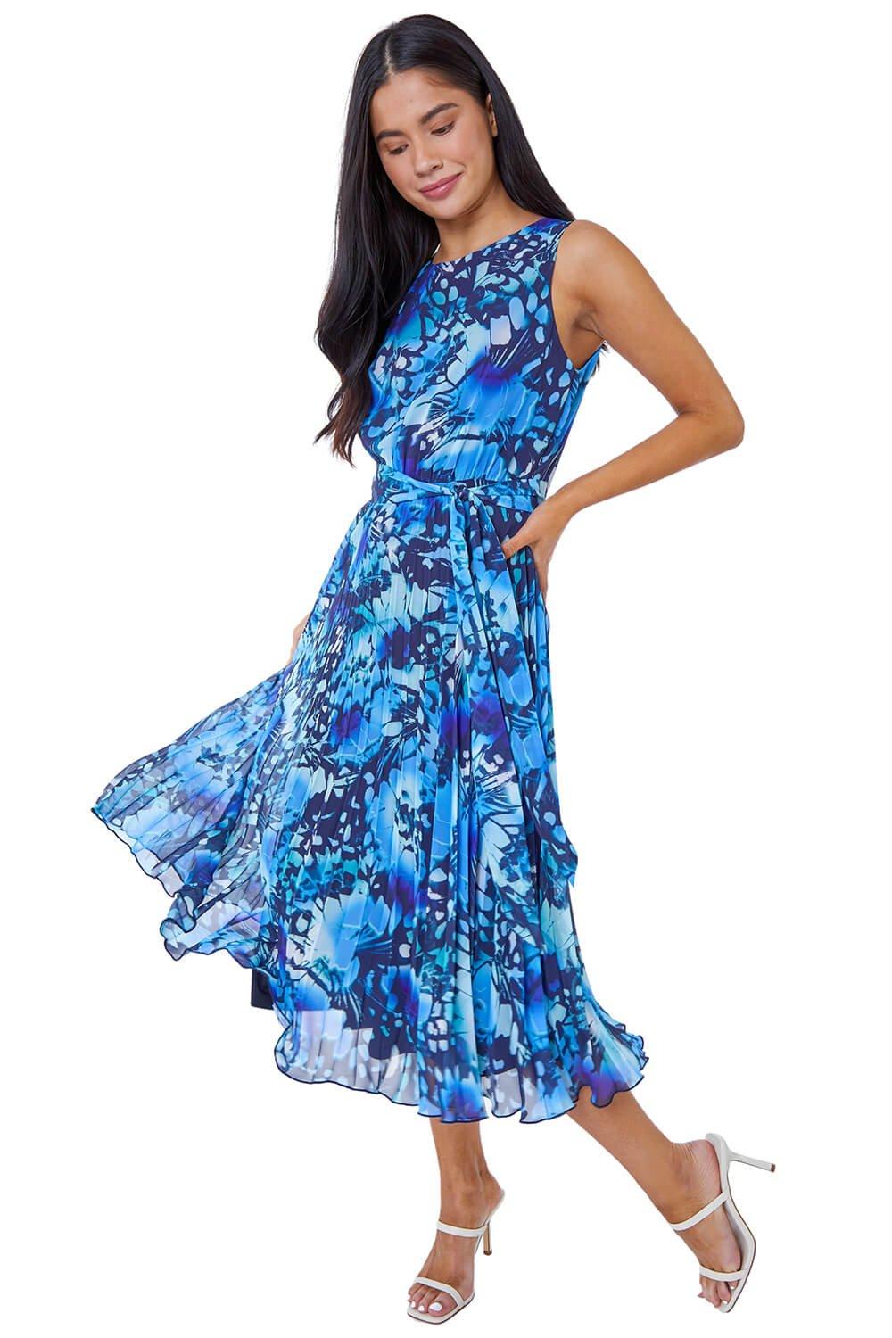 Petite Abstract Print Pleated Dress