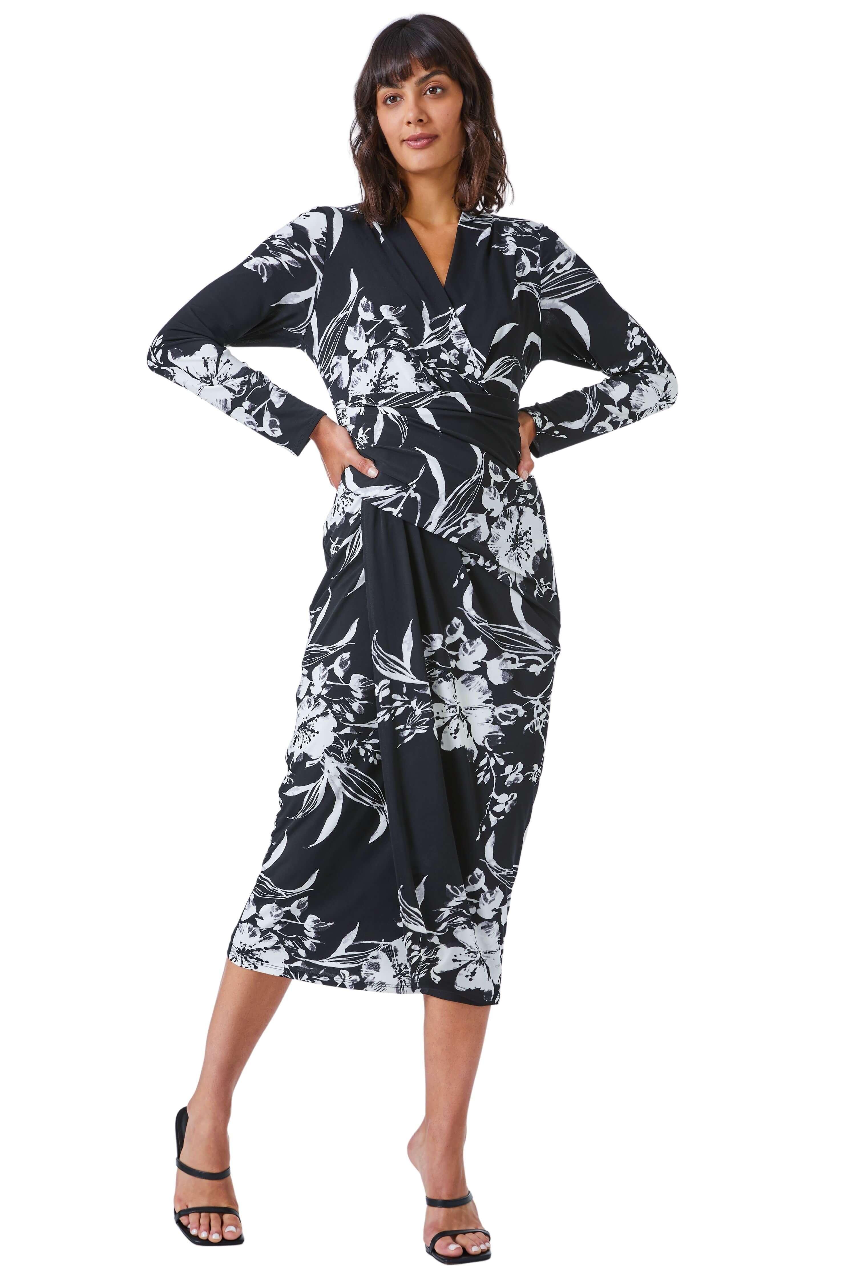 Floral Fitted Jersey Wrap Dress
