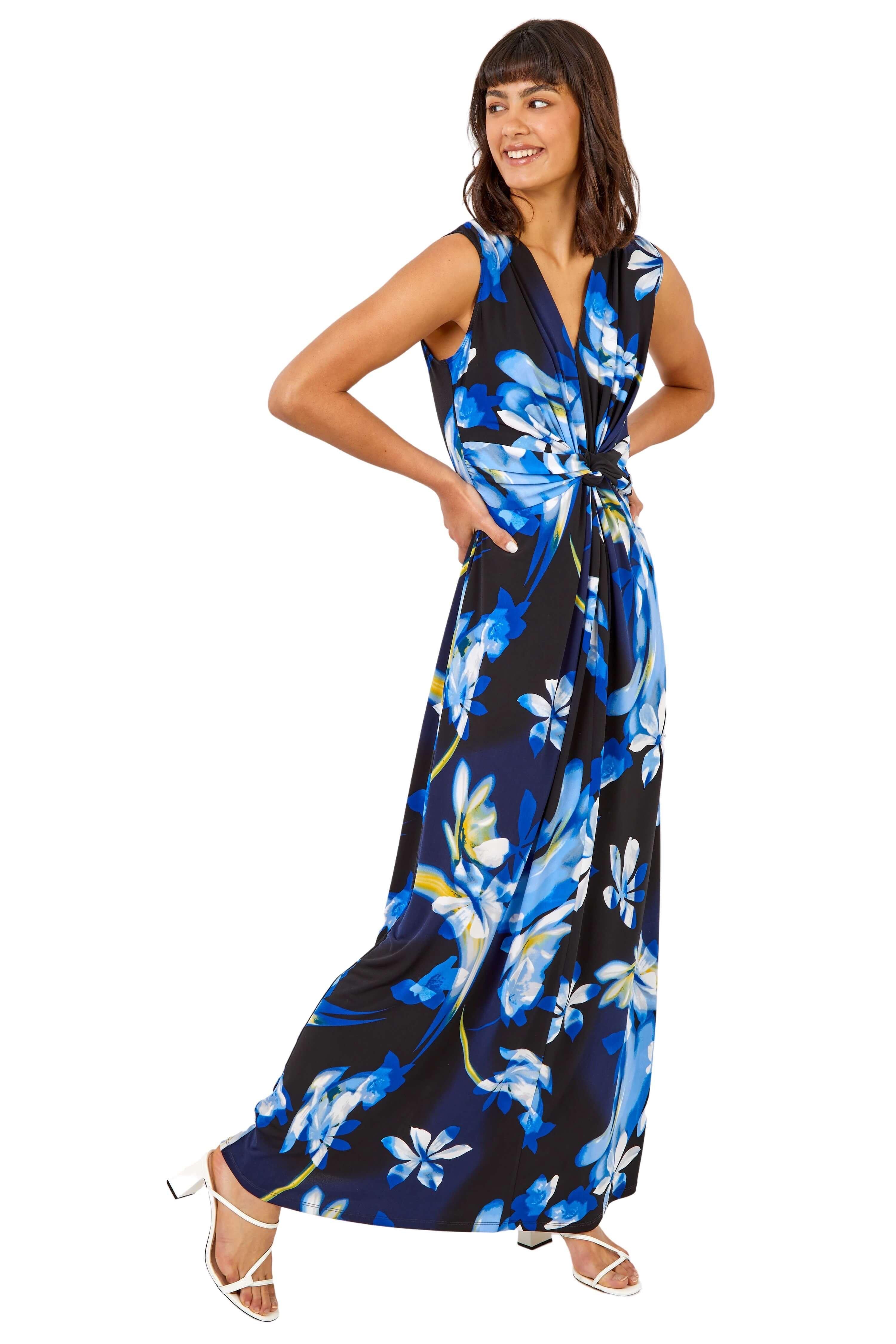 Floral Twist Stretch Jersey Maxi Dress