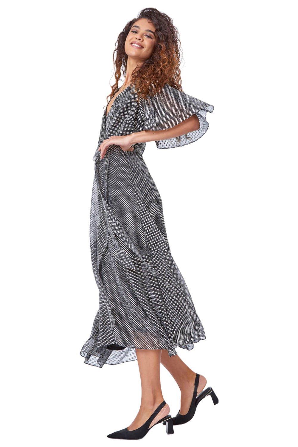 Shimmer Spot Midi Wrap Dress