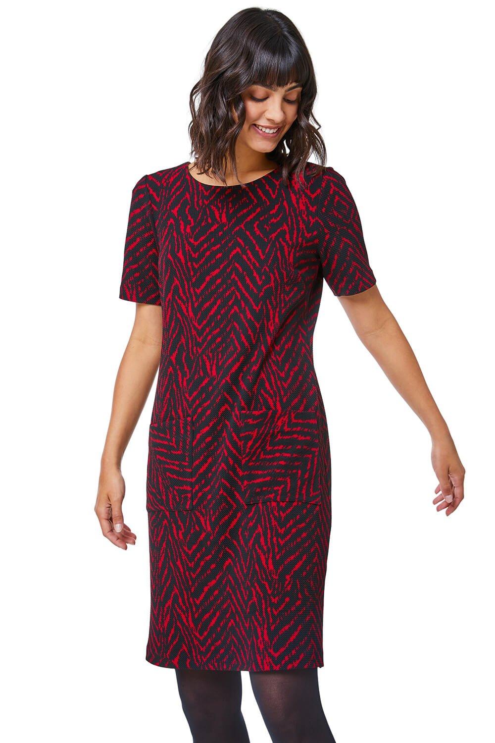 Abstract Print Textured Tunic Dress