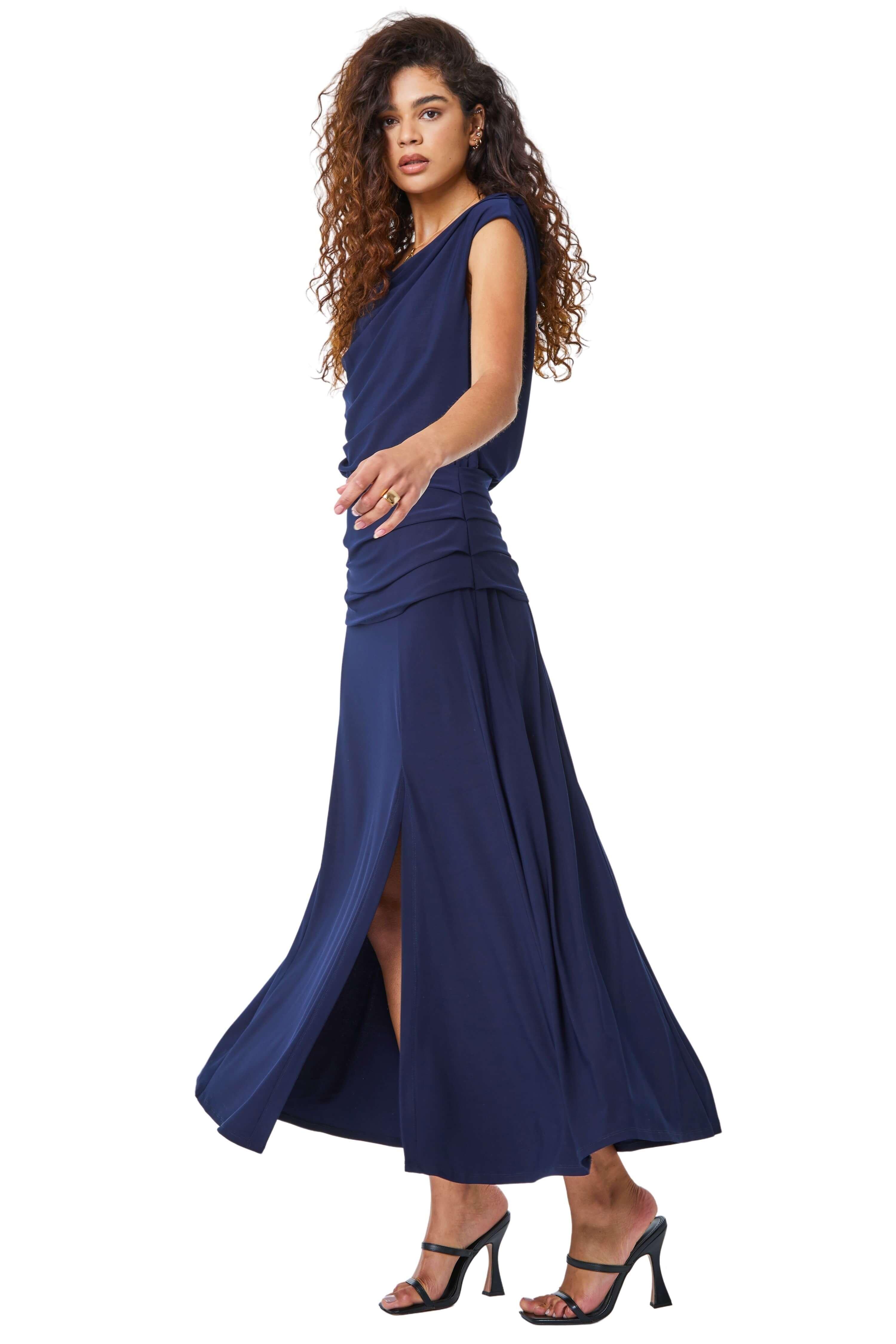 Cowl Neck Ruched Maxi Dress