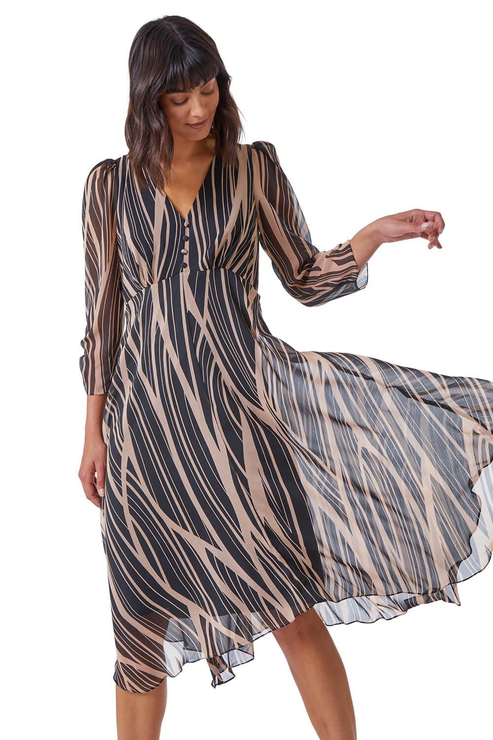 Abstract Print Wrap Midi Dress