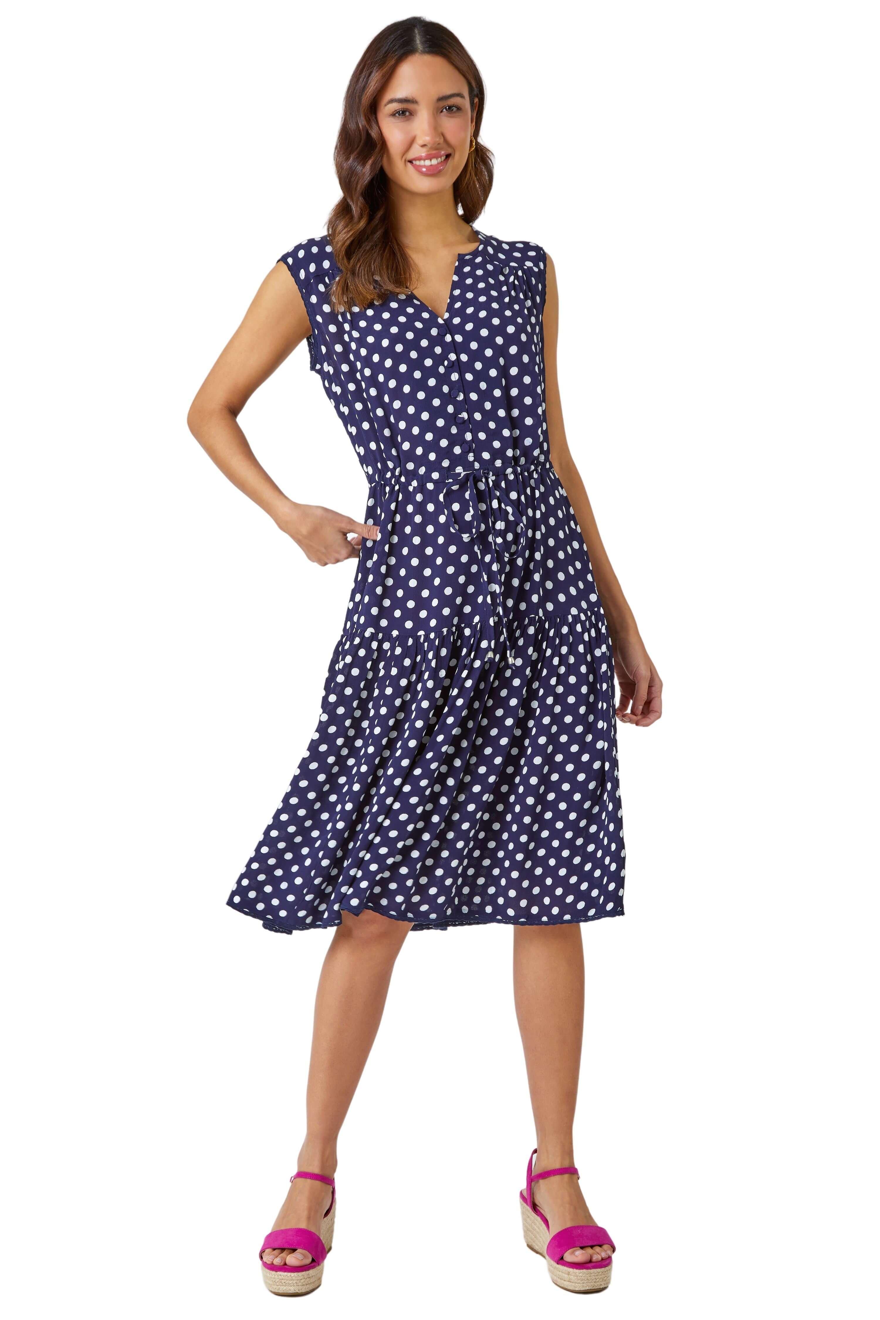 Polka Dot Print Sleeveless Dress