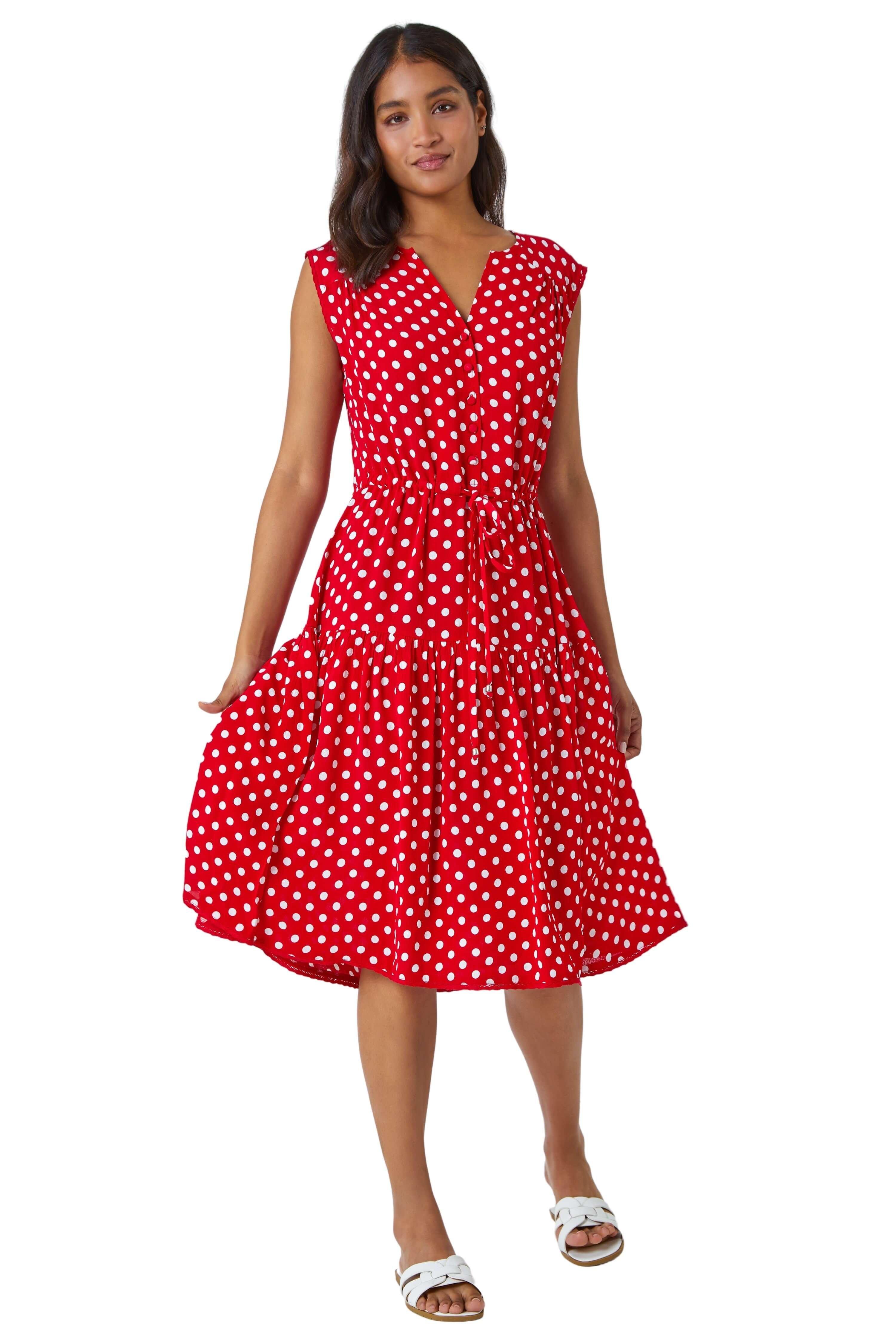 Polka Dot Print Sleeveless Dress
