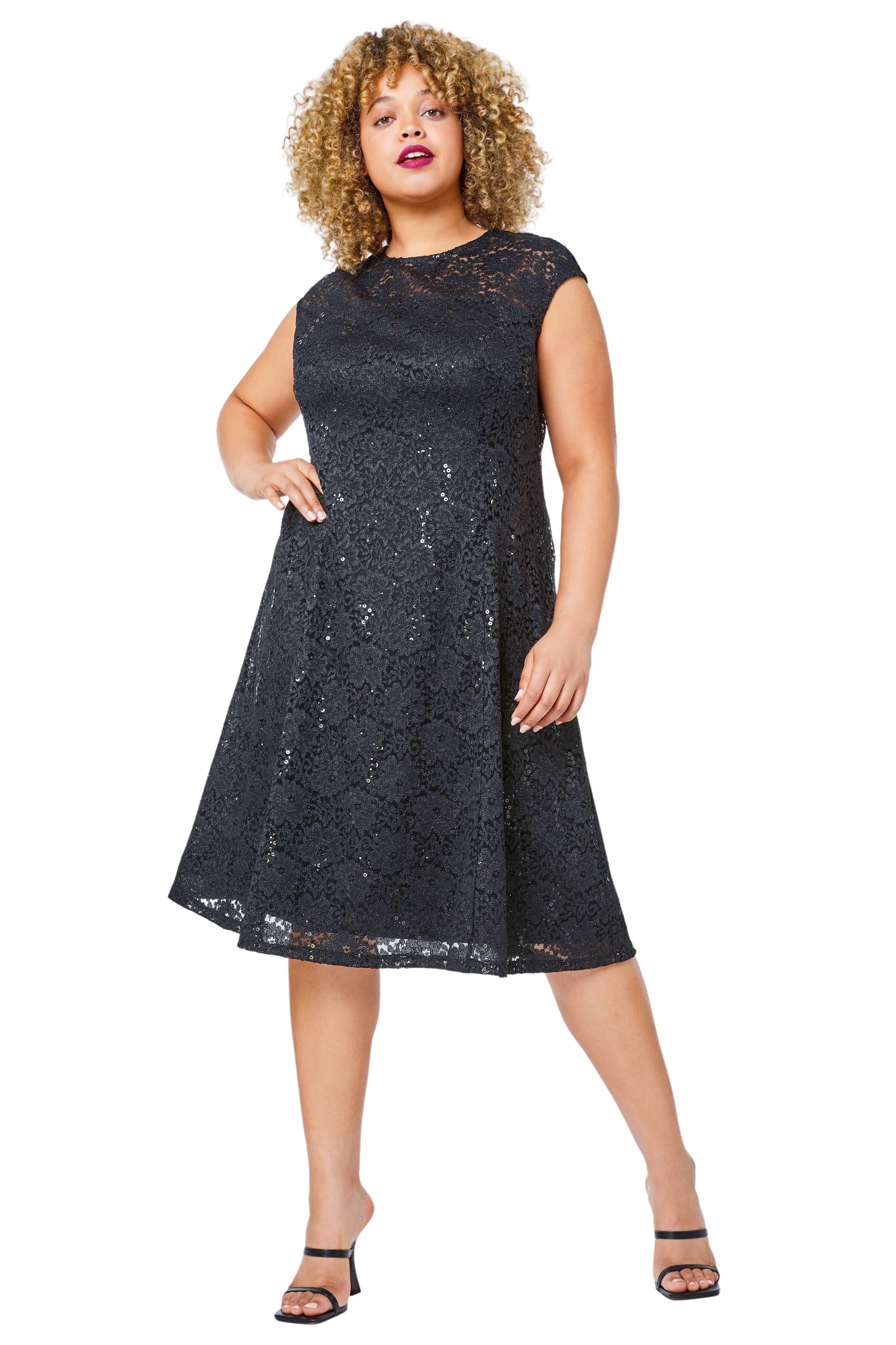 Sequin Lace Fit and Flare Dress