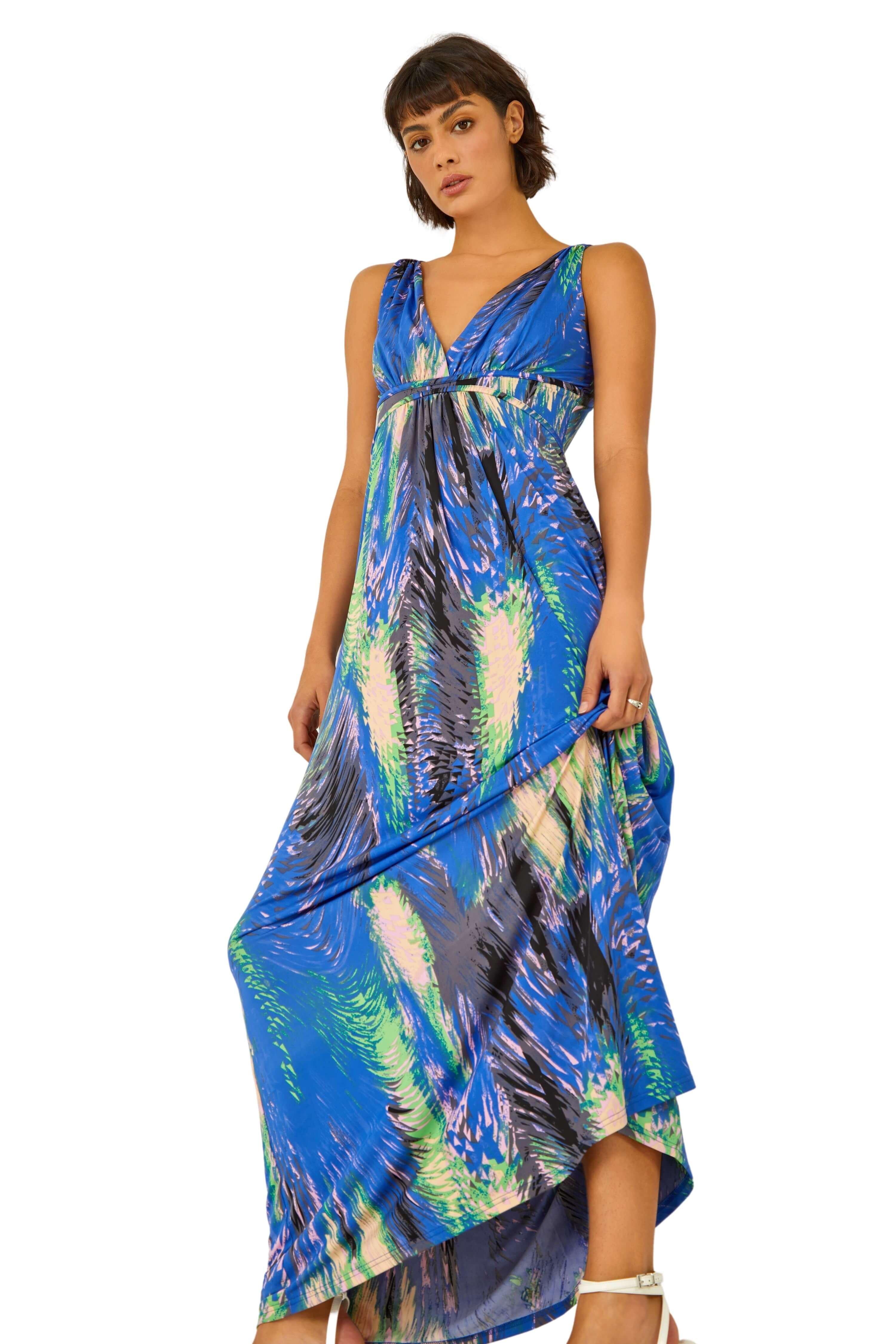 Abstract Print Maxi Stretch Dress