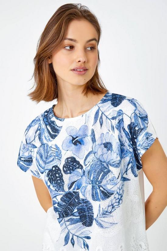 Roman Floral Print Lace Trim Stretch T-Shirt 3