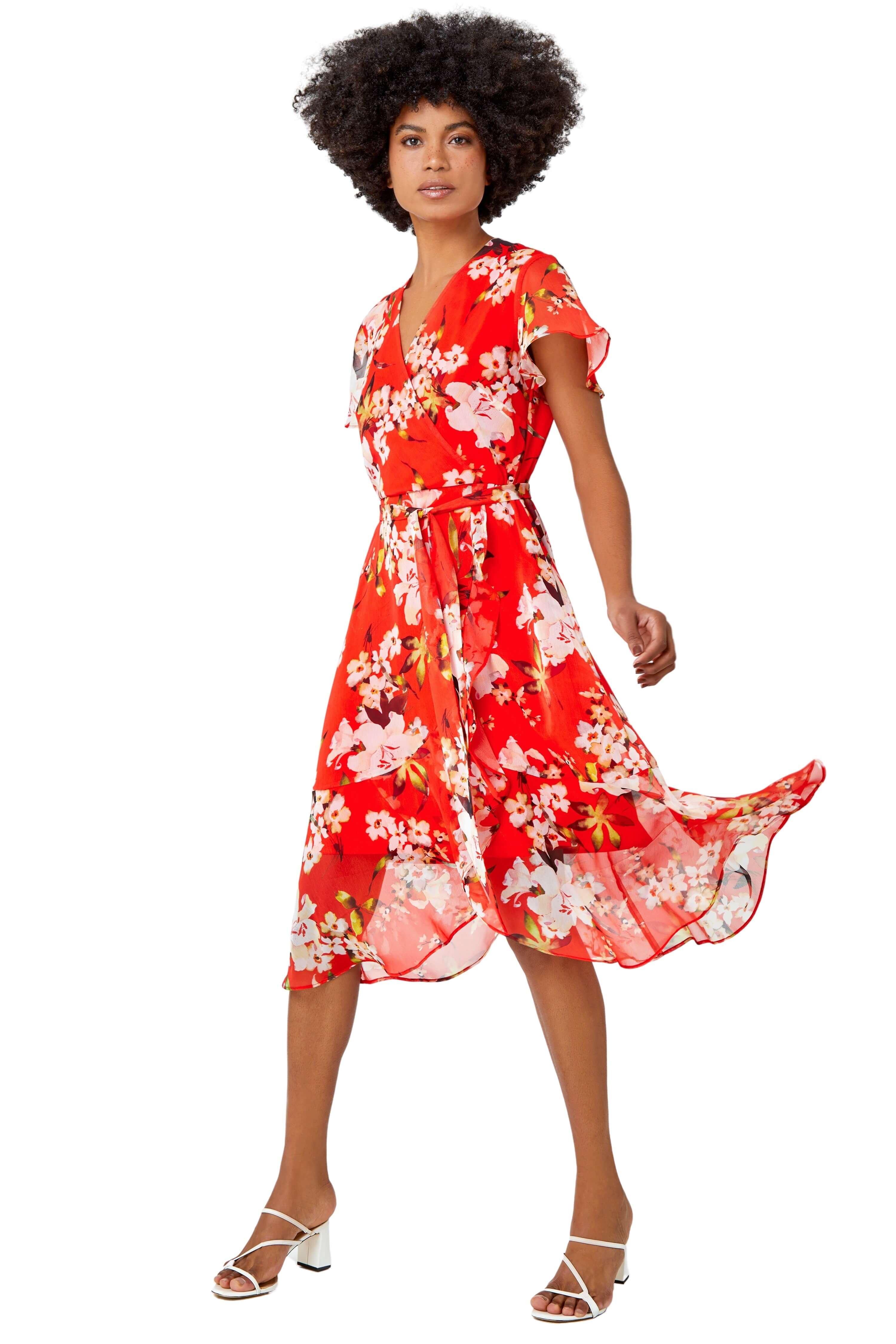 Floral Print Chiffon Wrap Dress