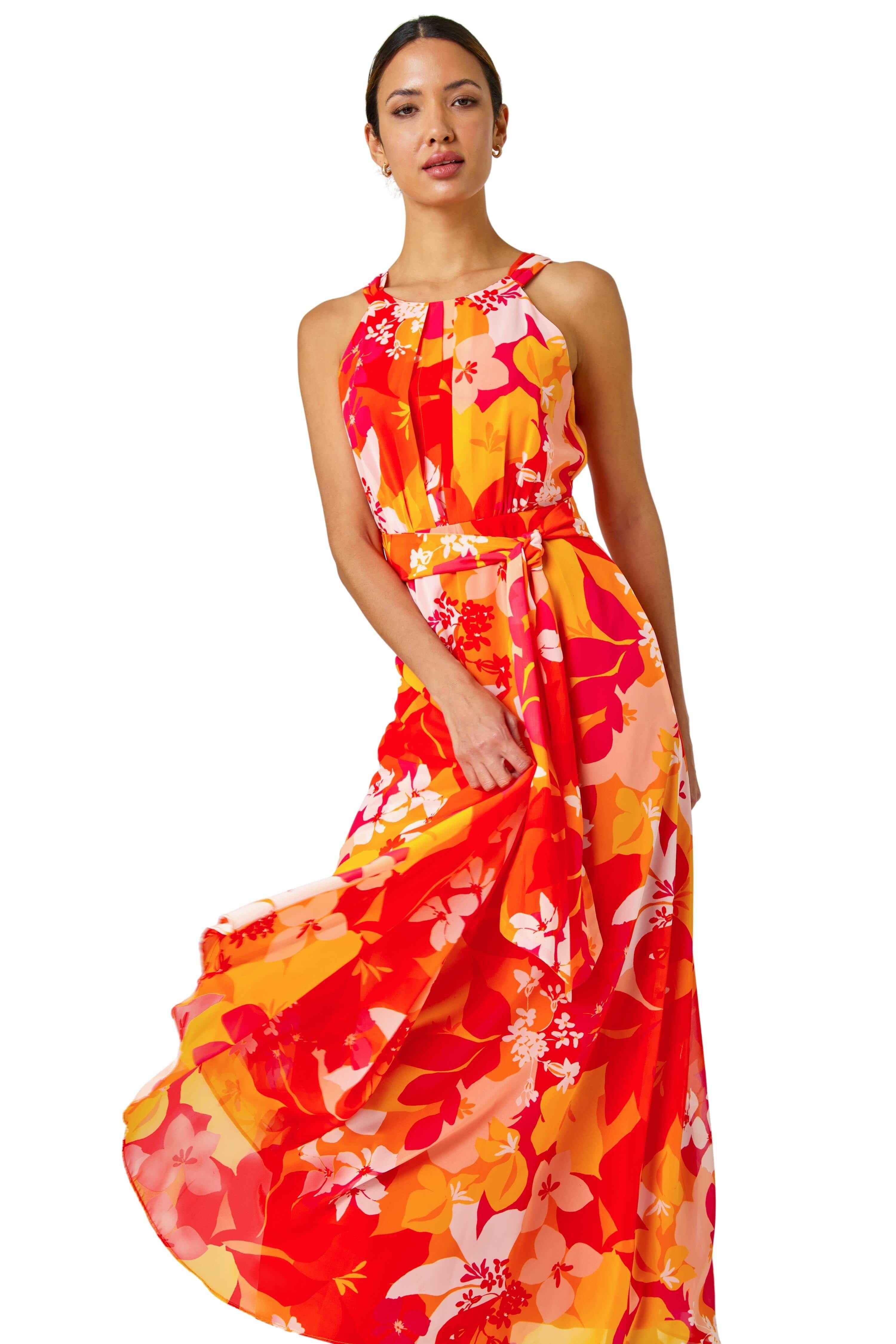 Tropical Print Halterneck Maxi Dress