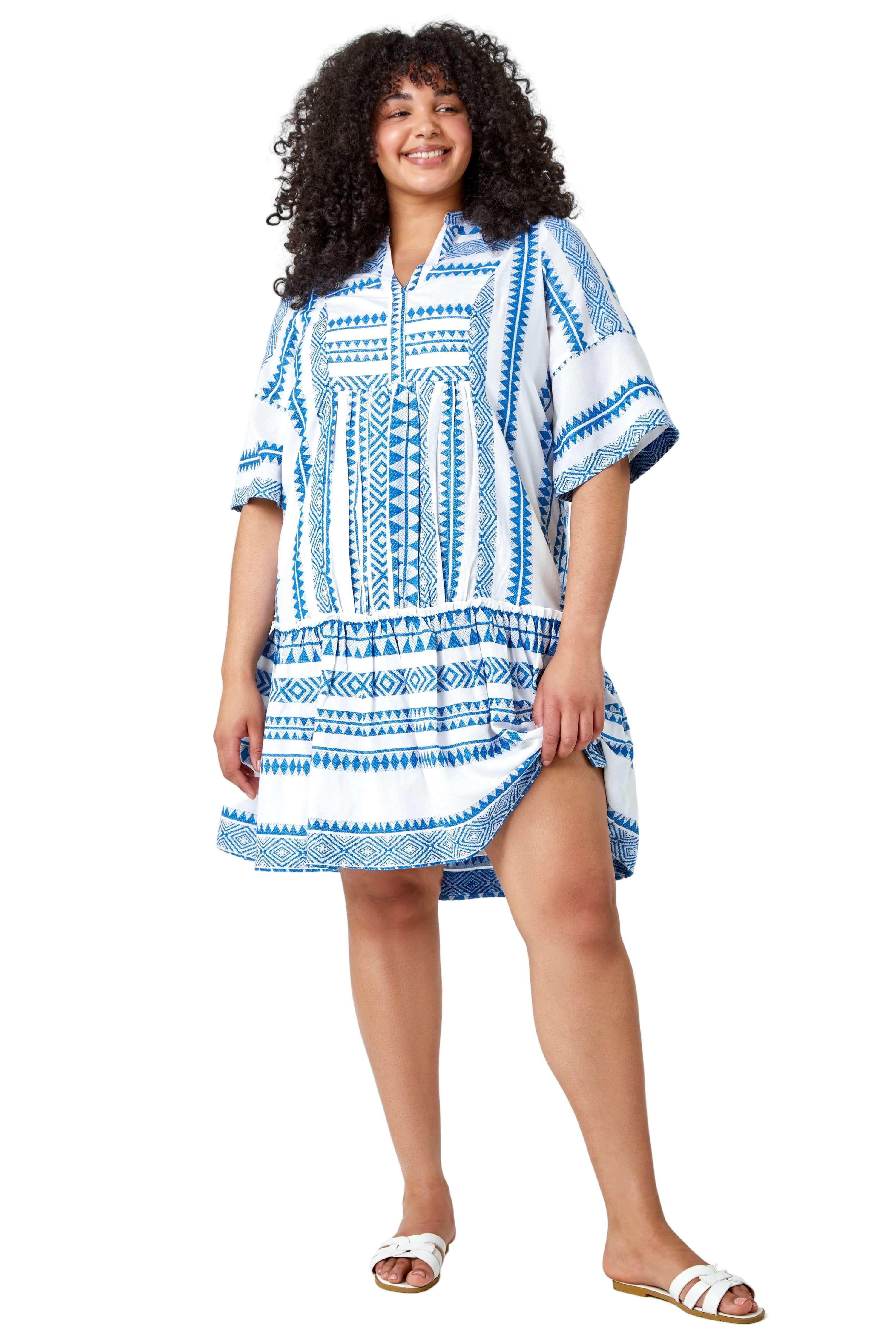 Curve Embroidered Cotton Blend Dress