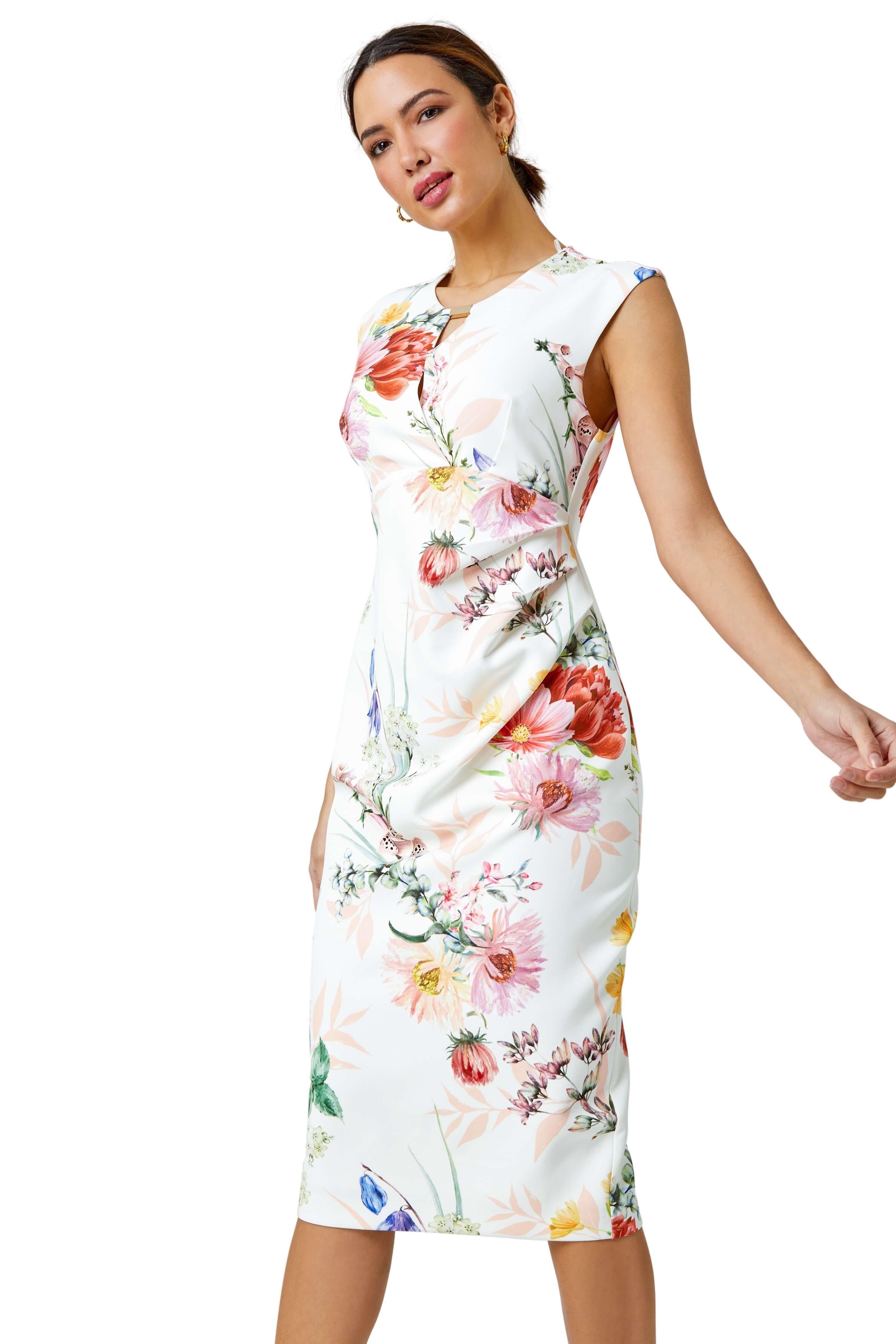Floral Print Ruched Midi Dress