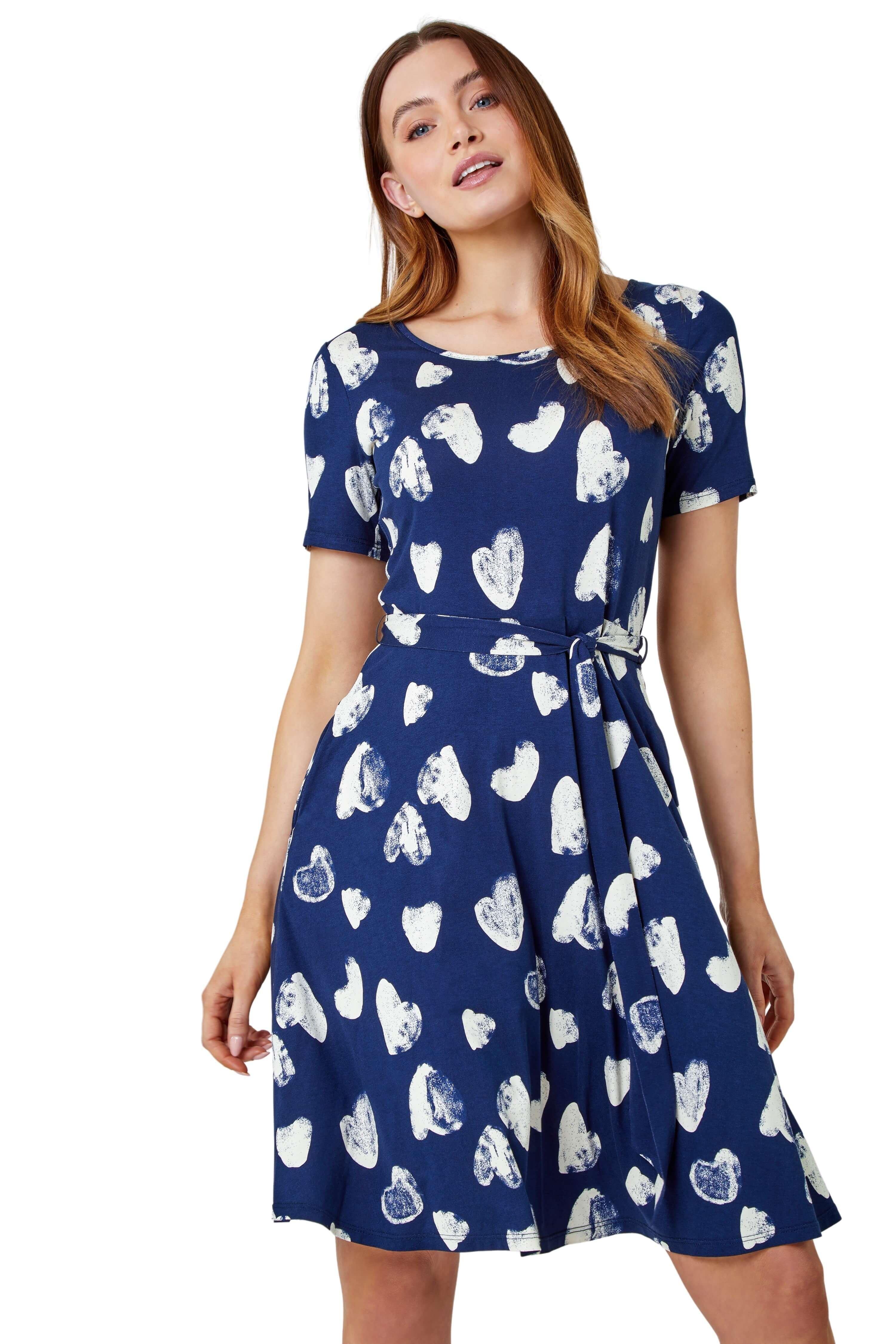 Heart Print Stretch Jersey Dress
