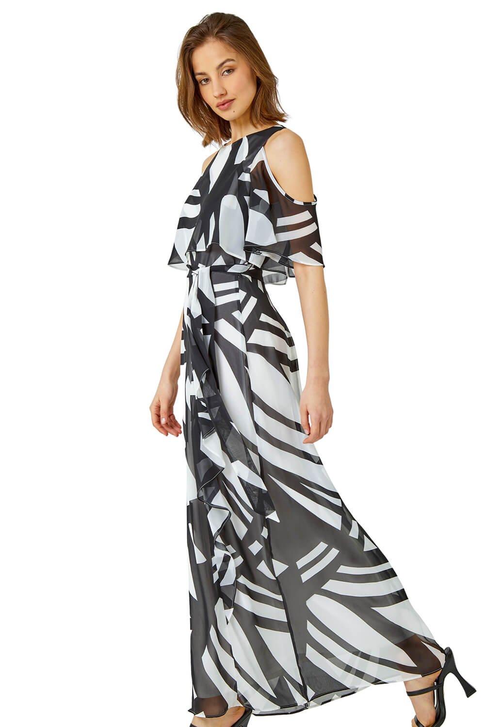 Geometric Overlay Cold Shoulder Maxi Dress