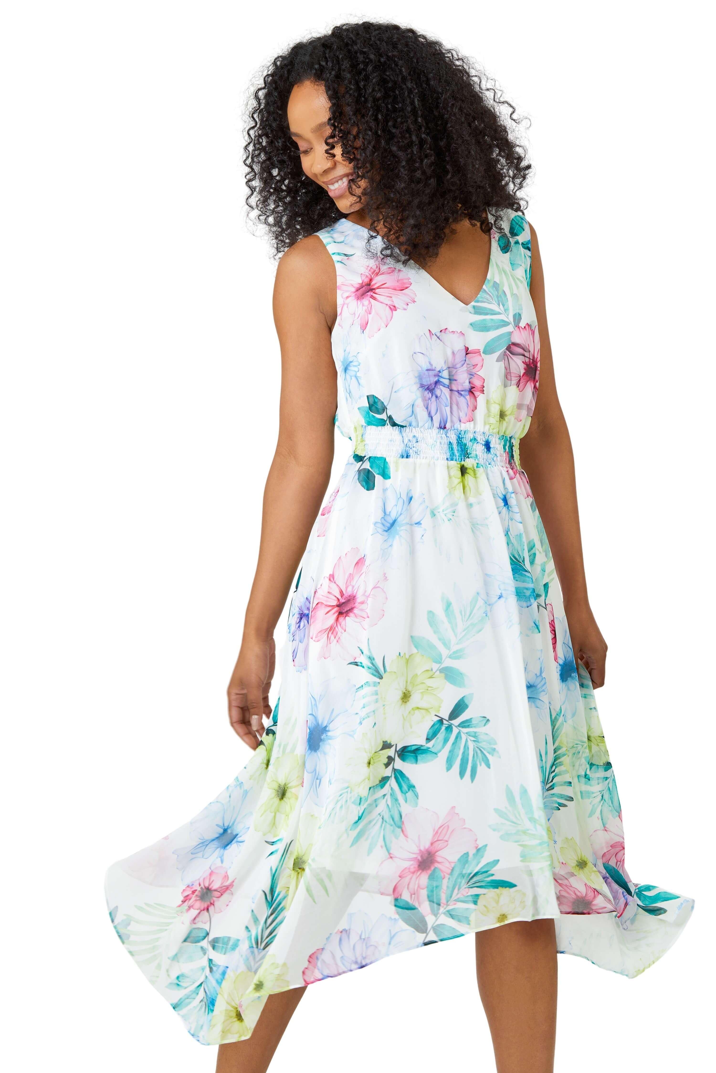 Petite Floral Print Shirred Dress