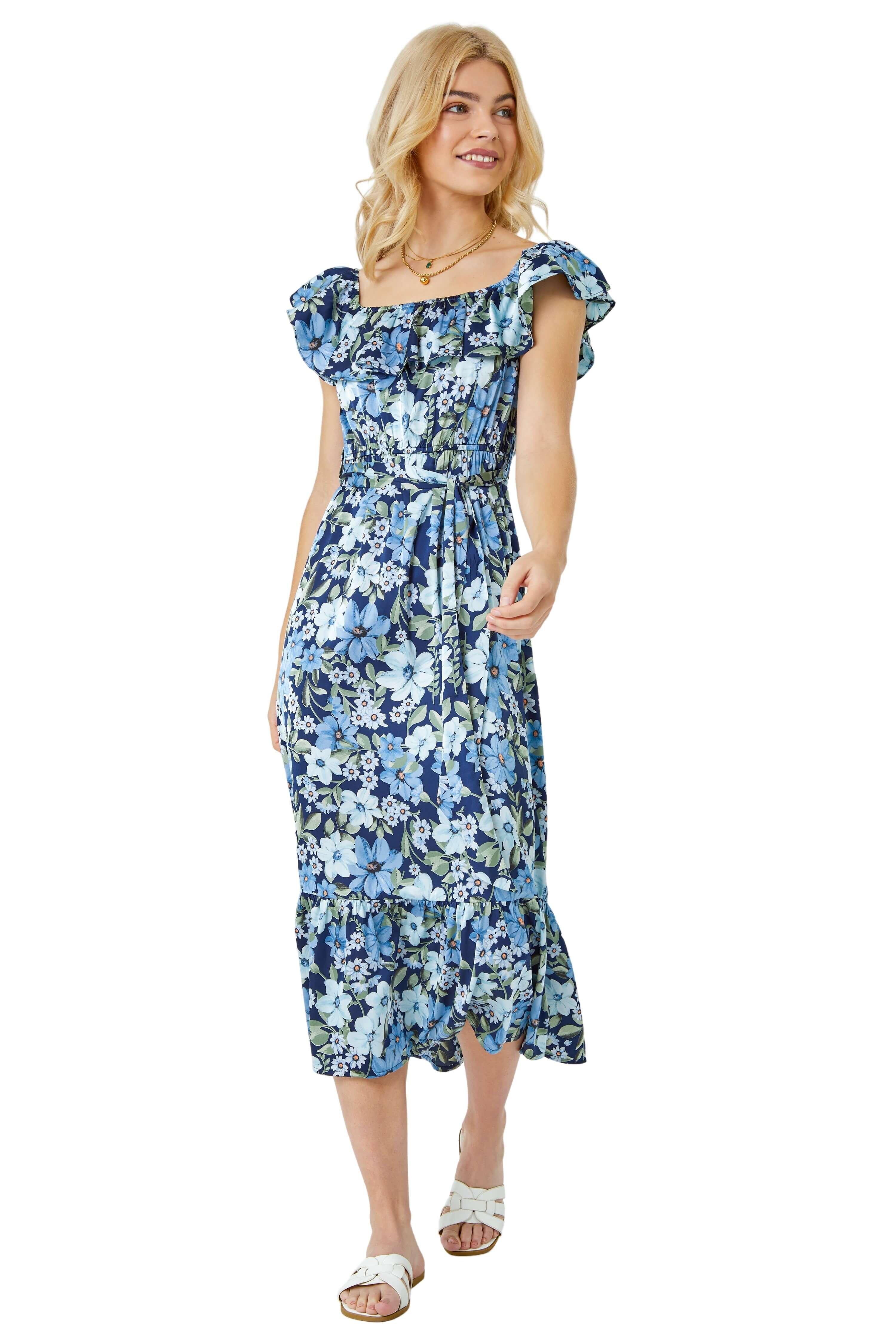 Ditsy Floral Bardot Midi Dress