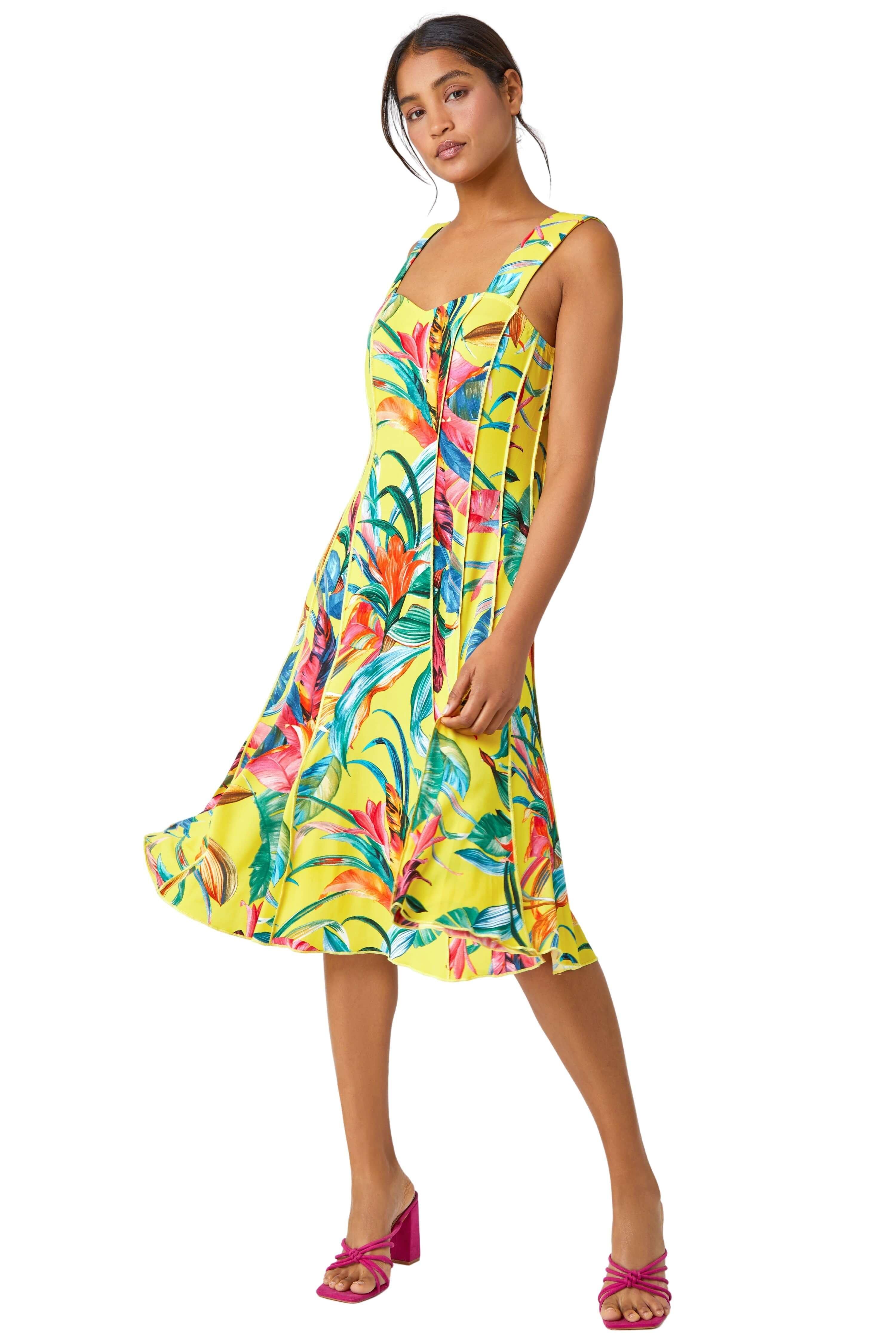 Tropical Print Stretch Panel Dress
