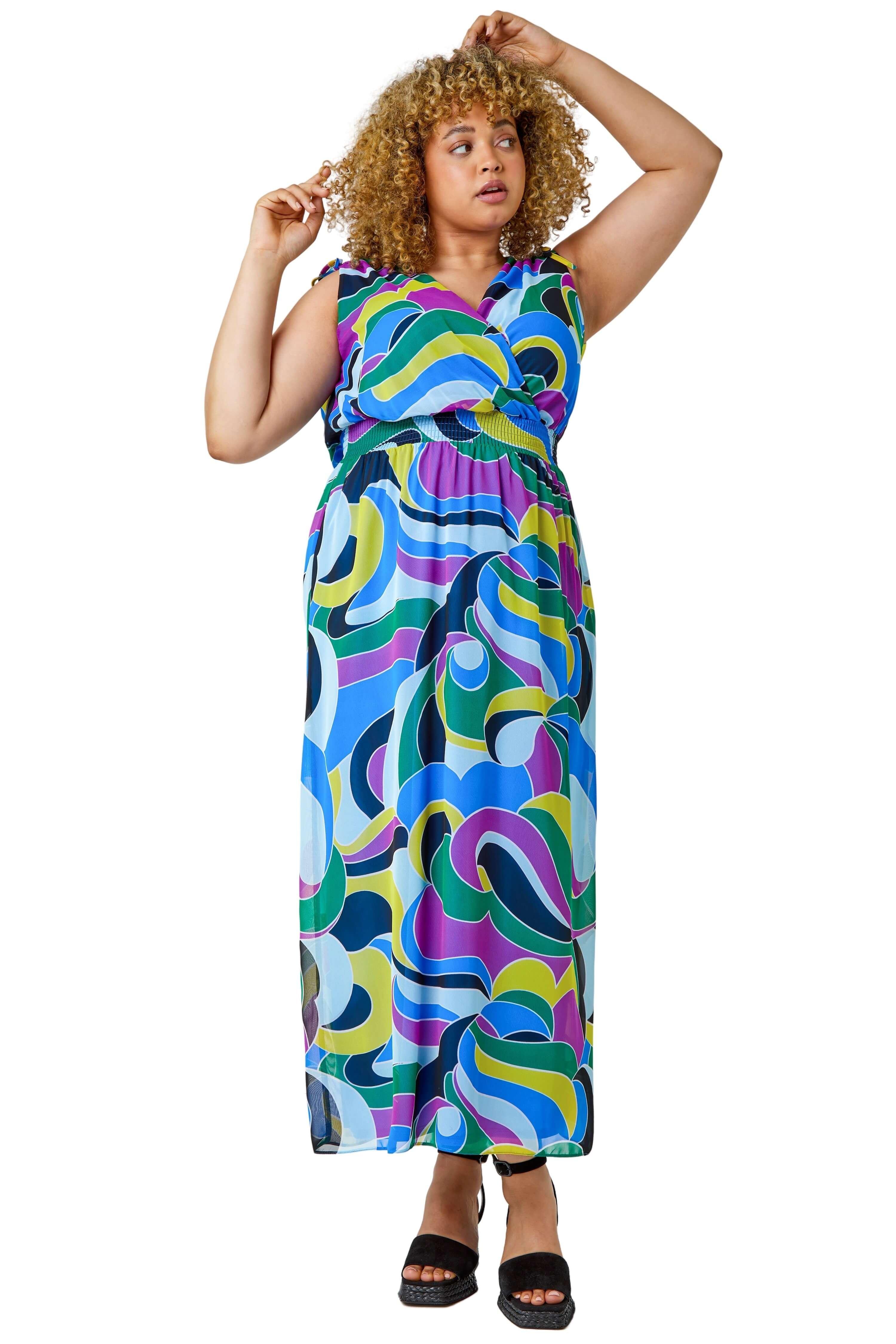Curve Abstract Shirred Stretch Maxi Dress