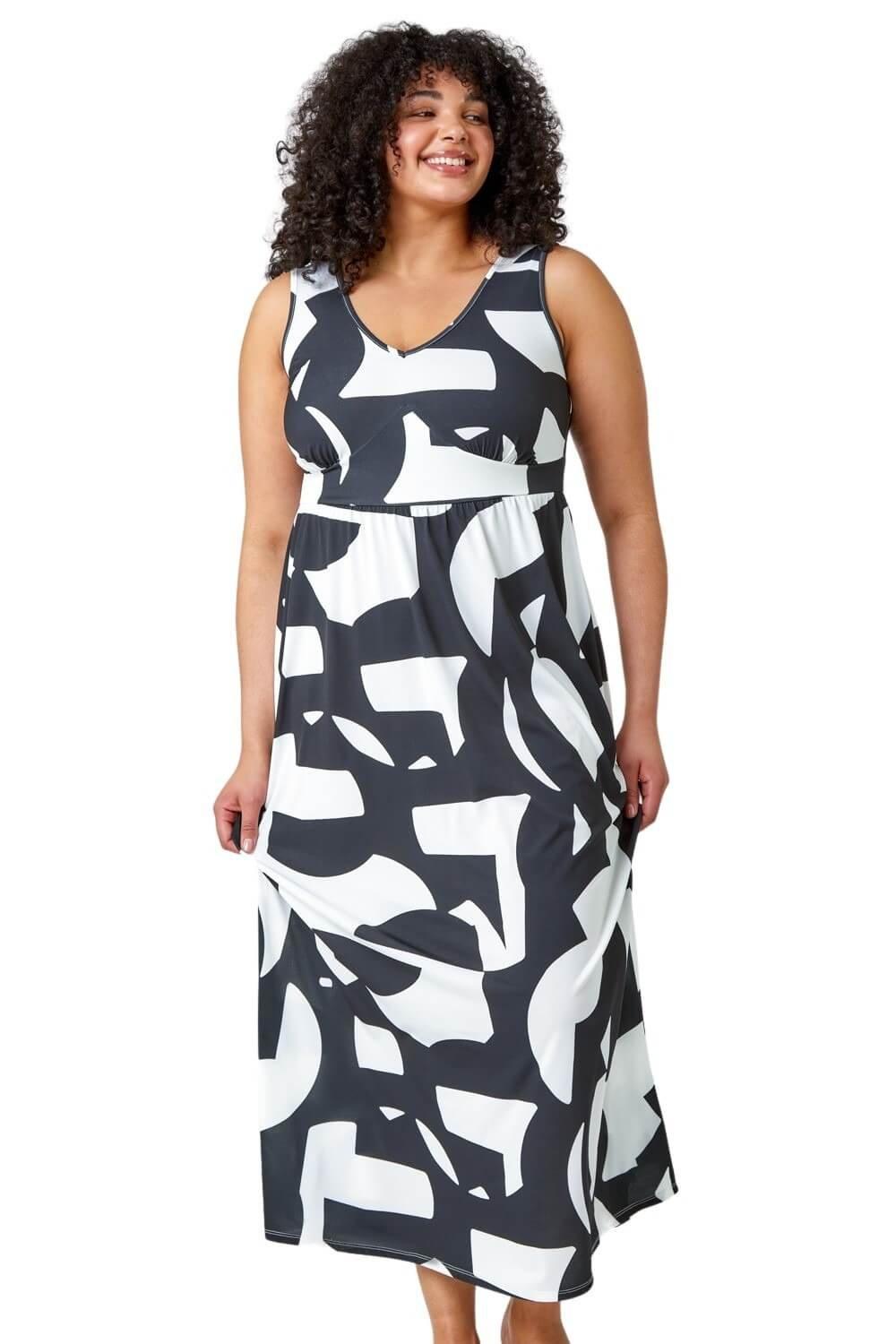 Curve Abstract Print Maxi Stretch Dress