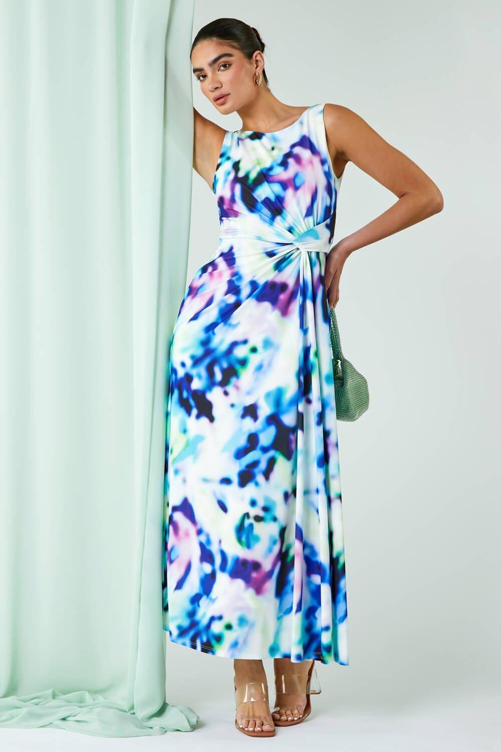 Abstract Print Twist Drape Maxi Dress
