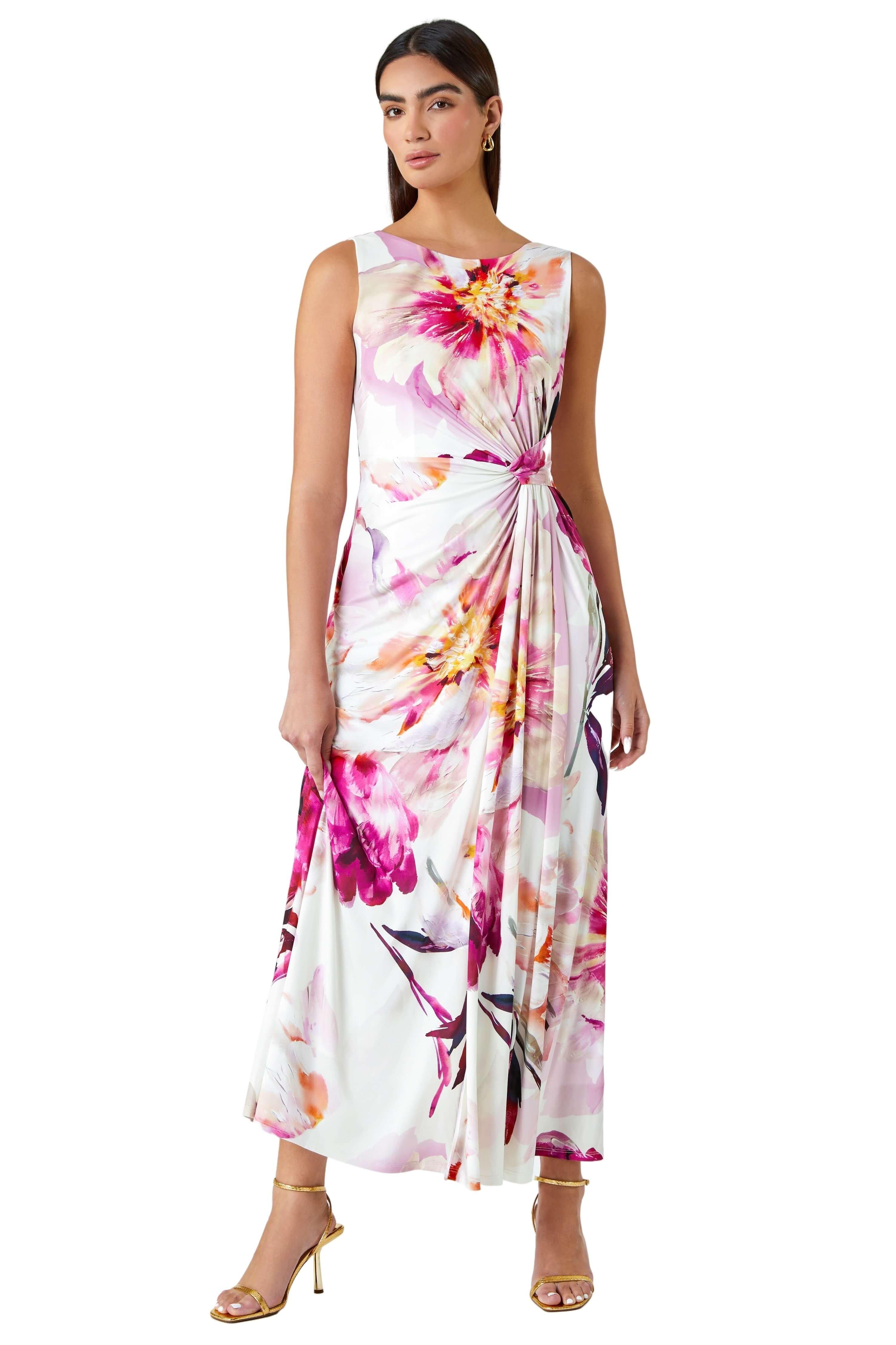 Floral Drape Twist Maxi Dress