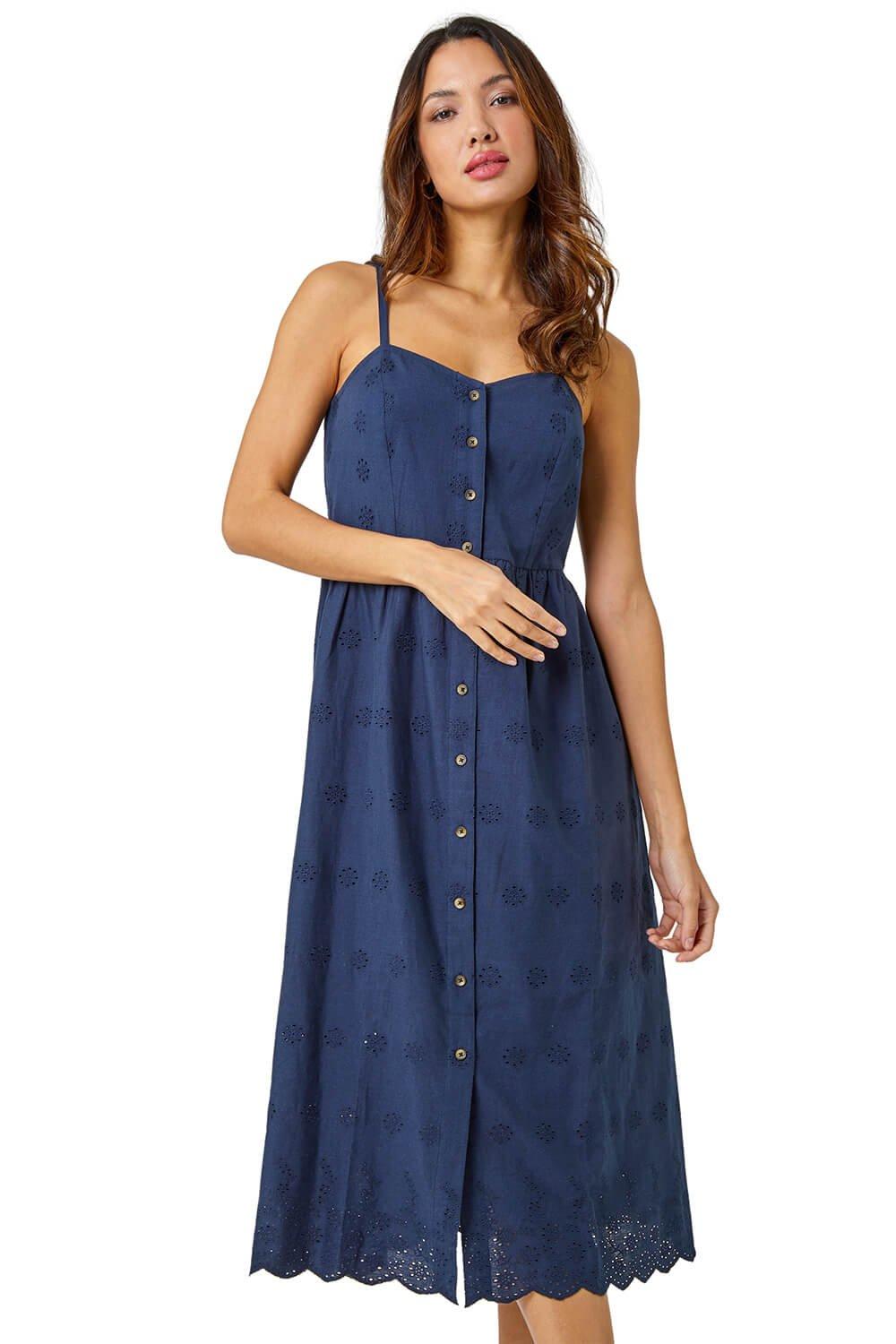 Cotton Blend Embroidered Stretch Dress