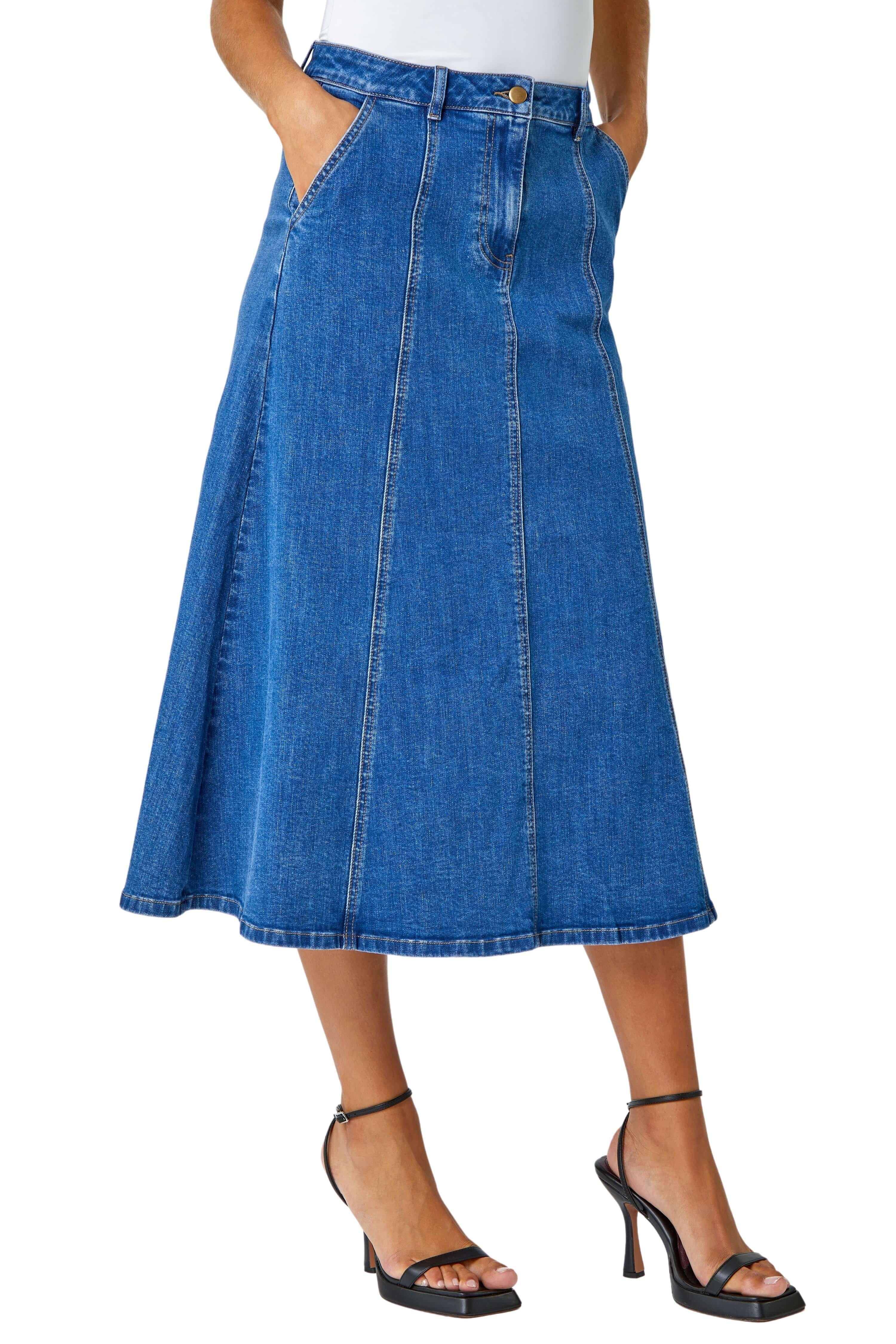 Skirts | Cotton Denim Panelled Midi Skirt | Roman