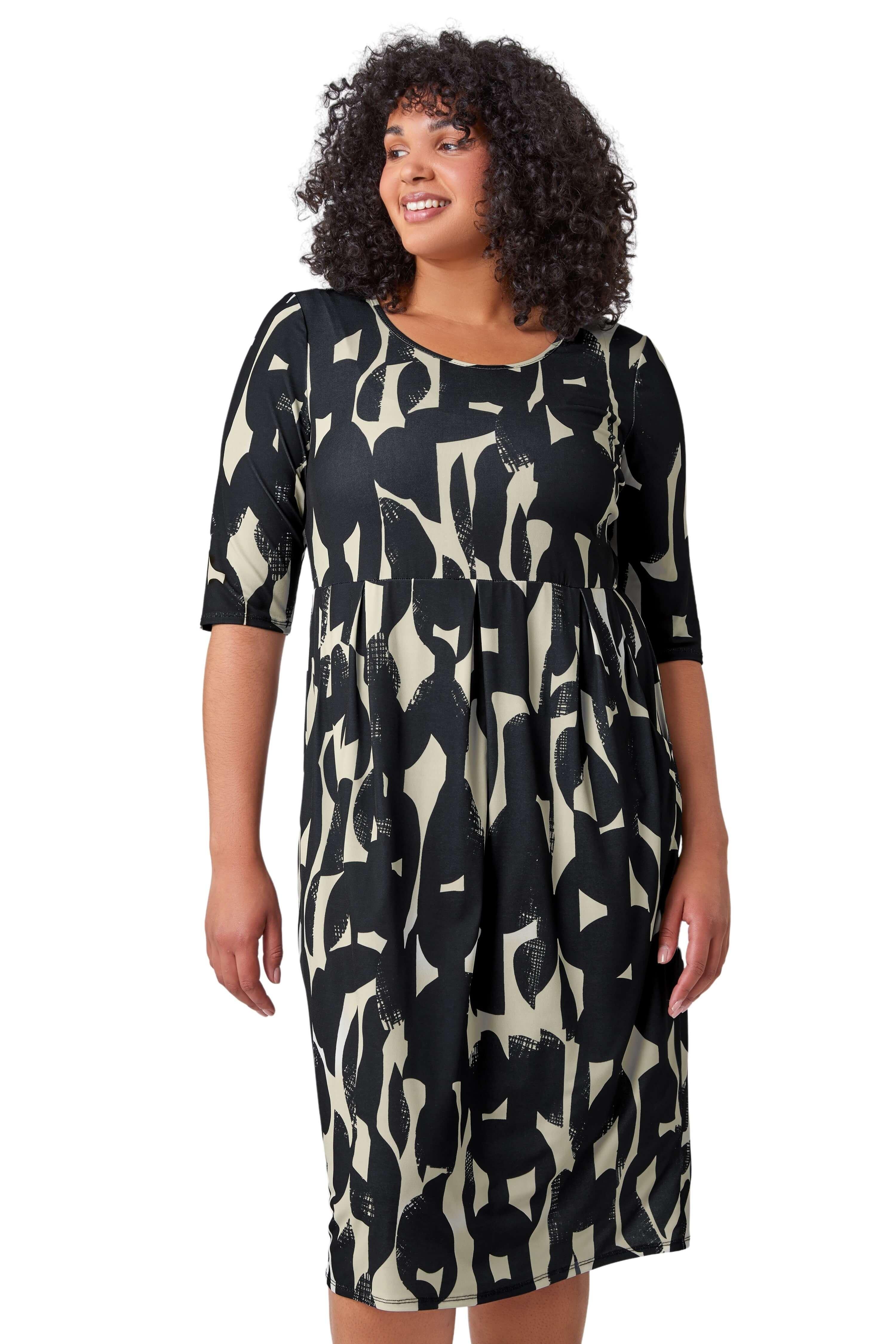 Curve Abstract Print Stretch Dress