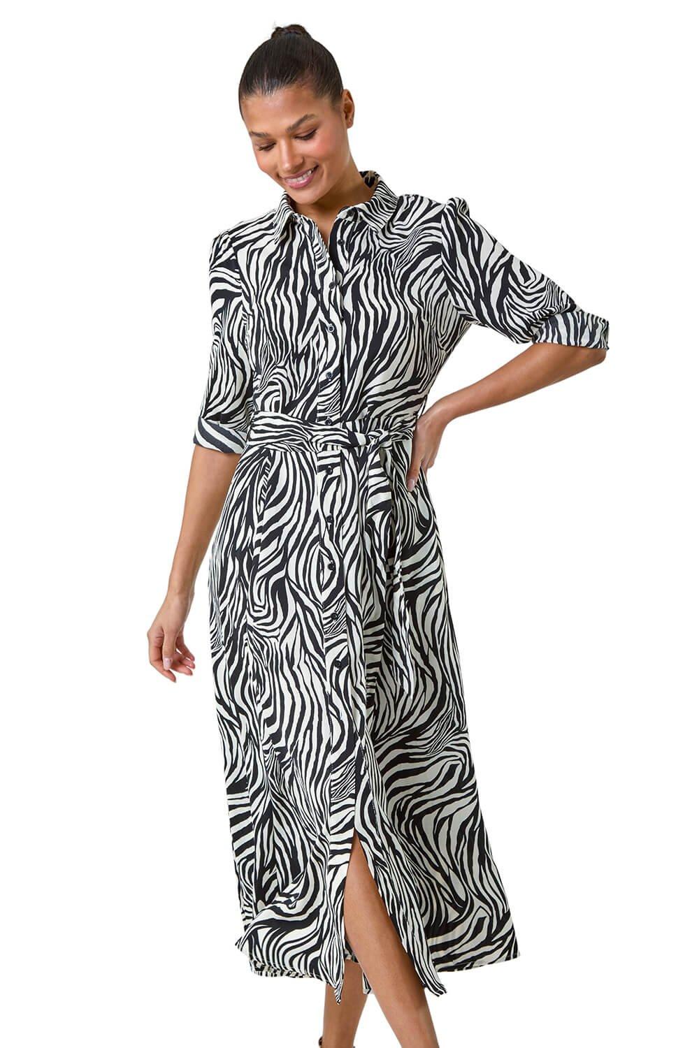 Zebra Print Midi Shirt Dress