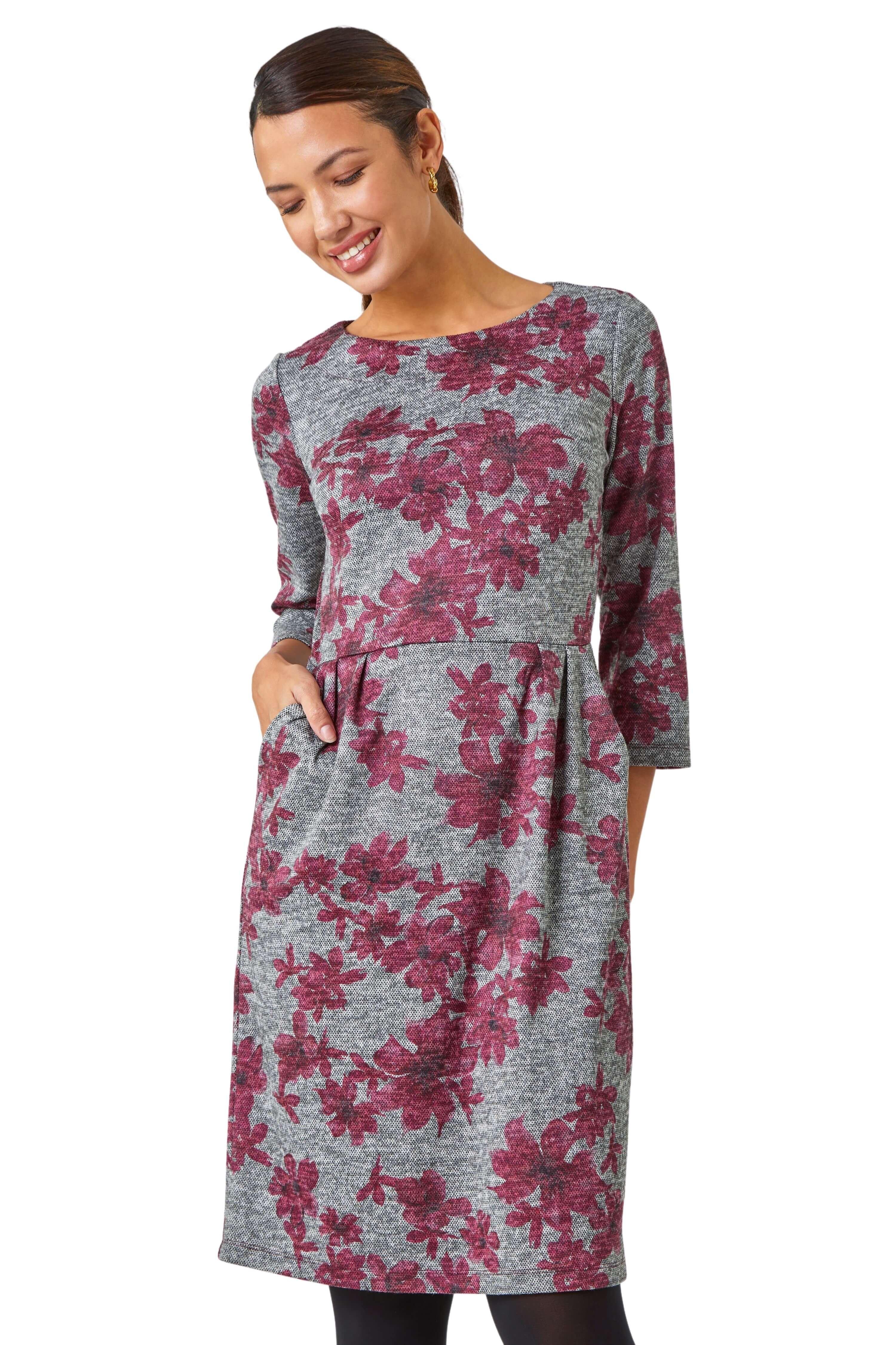Floral Print Pocket Stretch Dress