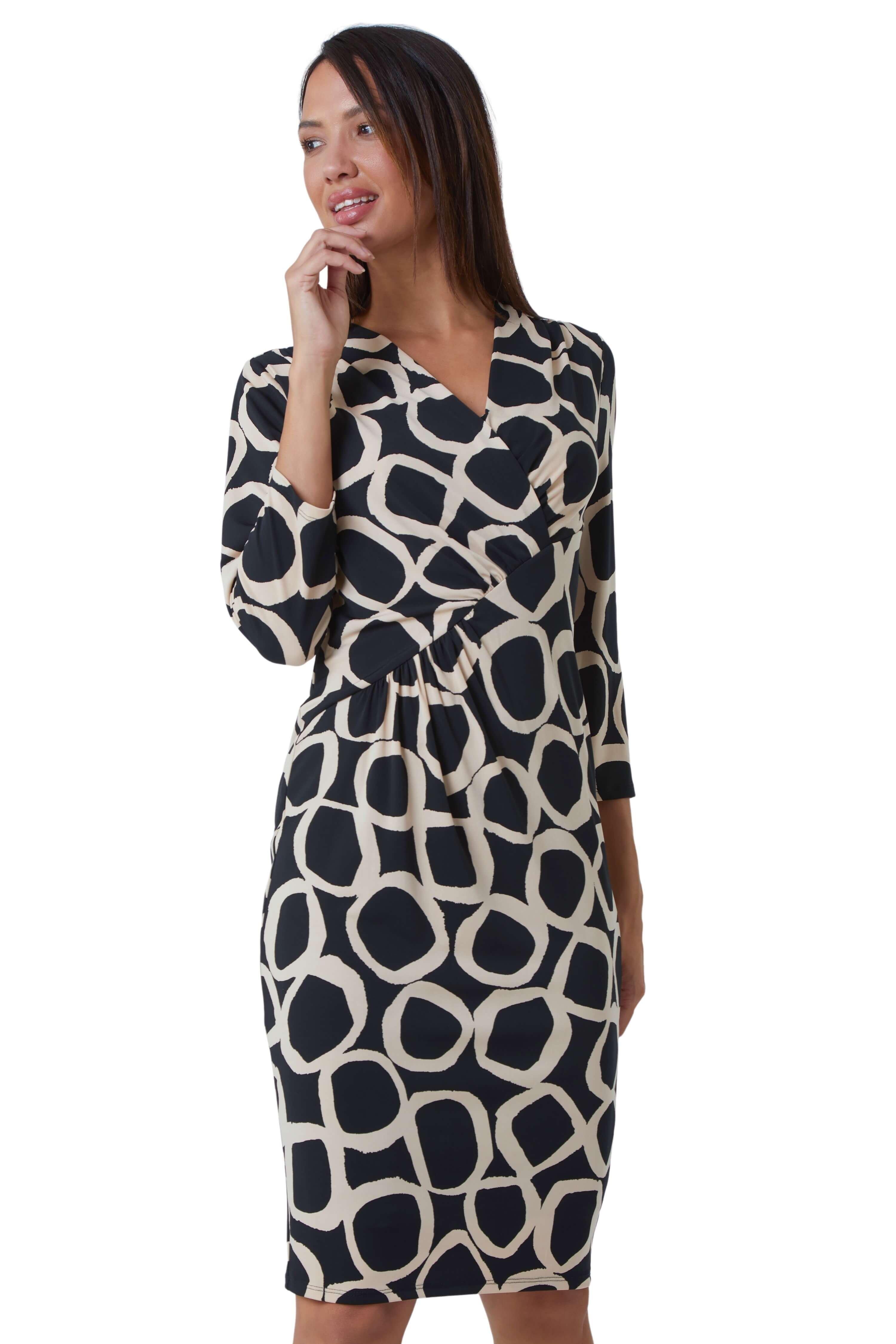 Abstract Print Ruched Stretch Dress