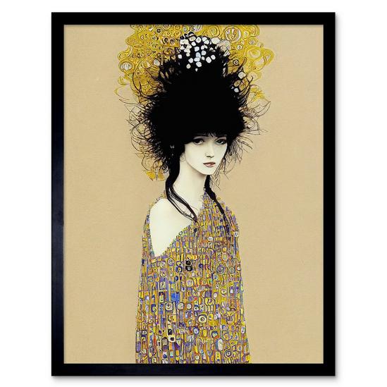Artery8 Wall Art Print Woman in Klimt Style Dress Gold Black Painting Art Framed 1