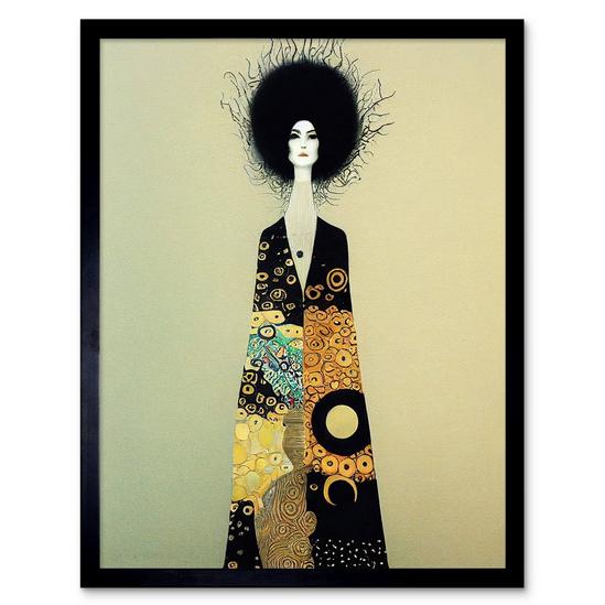 Artery8 Wall Art Print Portrait of Beautiful Woman Gustav Klimt Style Dress Art Framed 1