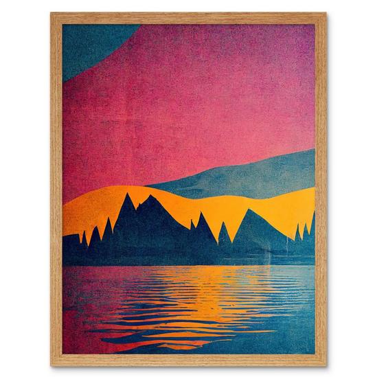 Artery8 Sunset at Lakeside Modern Colourful Pop Art Design Art Print Framed Poster Wall Decor 12x16 inch 1