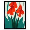 Artery8 Modern Abstract Crimson Red Bloom Wild Flowers Teal Leaves on White Art Print Framed Poster Wall Decor 12x16 inch thumbnail 1