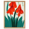 Artery8 Modern Abstract Crimson Red Bloom Wild Flowers Teal Leaves on White Art Print Framed Poster Wall Decor 12x16 inch thumbnail 1