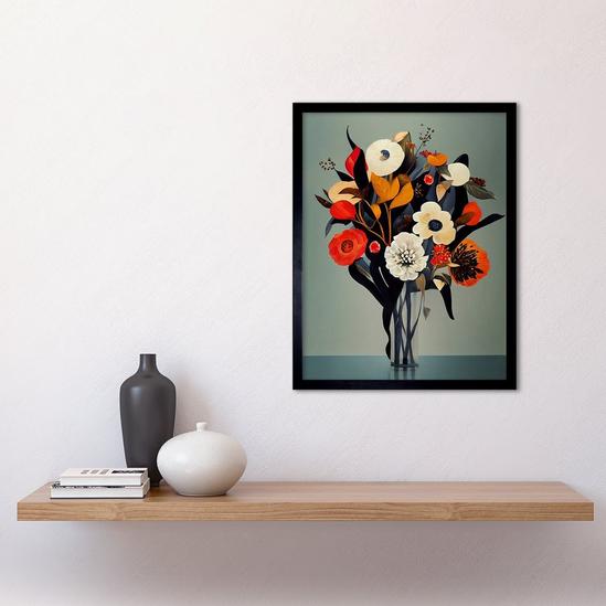 Artery8 Wall Art Print Winter Flower Floral Bouquet Orange Navy Cream Modern Acrylic Paint Art Framed 2