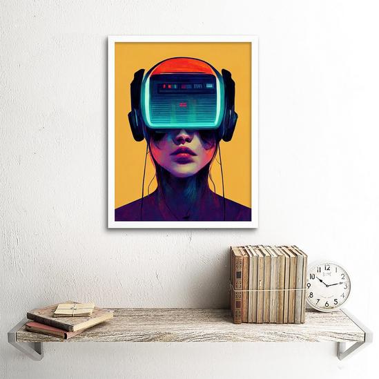 Artery8 Gamer Gaming Painting Illustration Streaming VR Video Game Headset Woman Art Print Framed Poster Wall Decor 12x16 inch 2