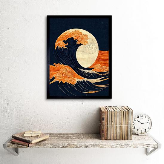 Artery8 Wall Art Print The Great Wave at Full Moon Modern Japan Seascape Woodblock Art Framed 2