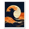 Artery8 The Great Wave at Full Moon Modern Japan Seascape Woodblock Art Print Framed Poster Wall Decor 12x16 inch thumbnail 1
