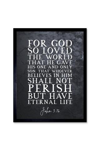 Product Wall Art Print John 3:16 For God So Loved The World He Gave His Son Christian Bible Verse Quote Scripture Typography Art Framed Black