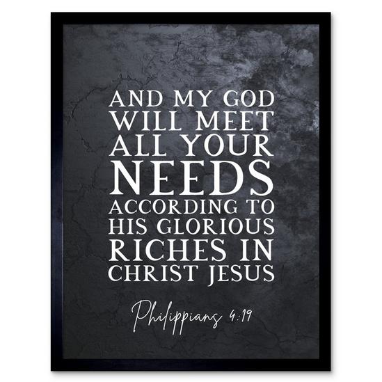 Artery8 Wall Art Print Philippians 4:19 GOD Will Meet All Your Needs Christ Jesus Christian Bible Verse Quote Scripture Typography Art Framed 1