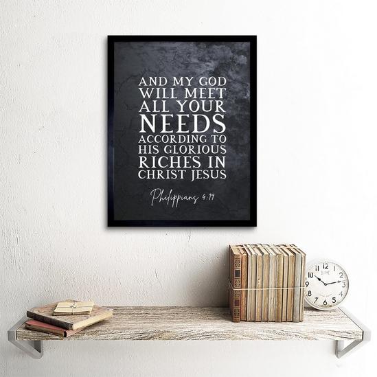 Artery8 Wall Art Print Philippians 4:19 GOD Will Meet All Your Needs Christ Jesus Christian Bible Verse Quote Scripture Typography Art Framed 2